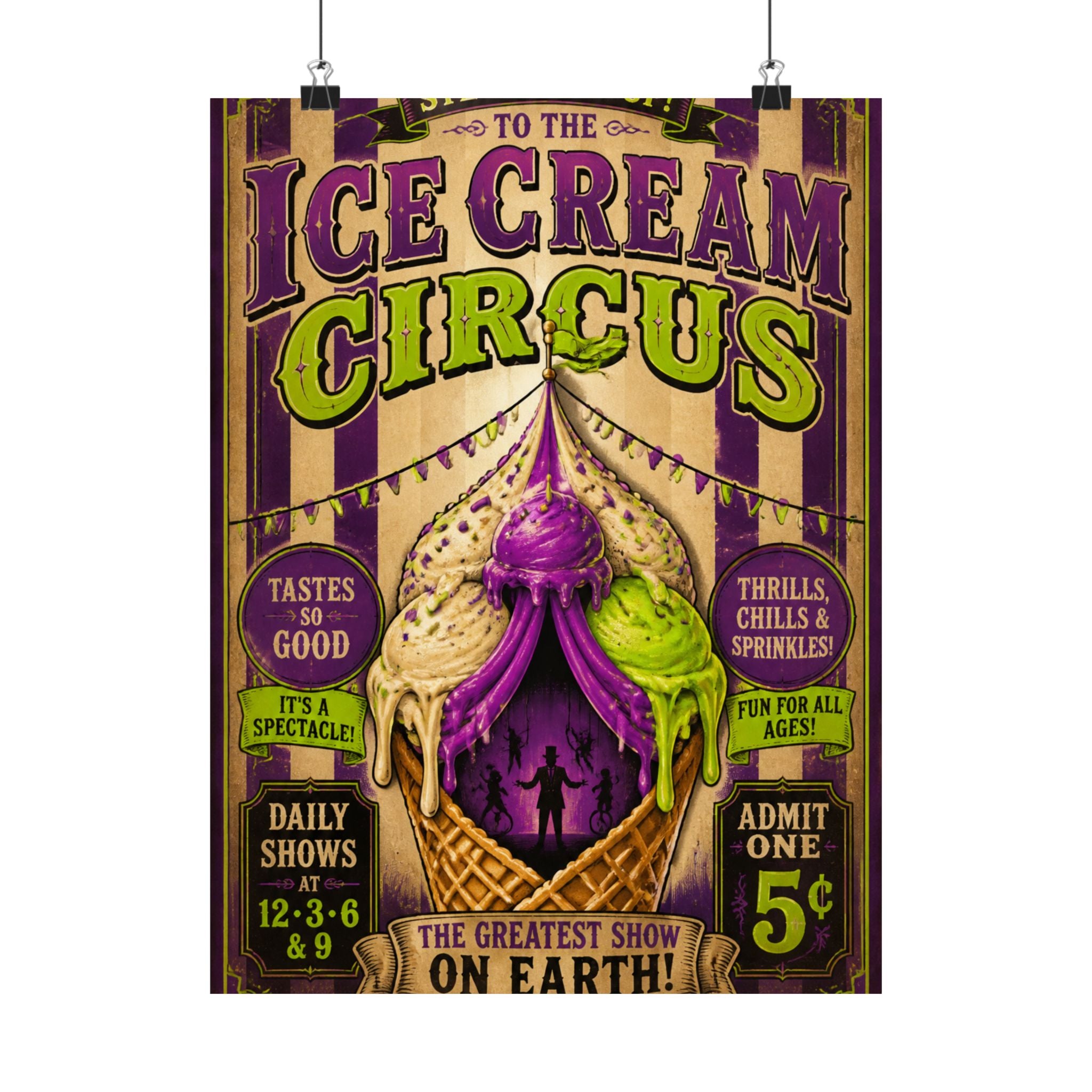 Ice Cream Cone Circus Tent Wall Art Poster 24×36 Vintage Circus Bedroom Decor Maximalist Print