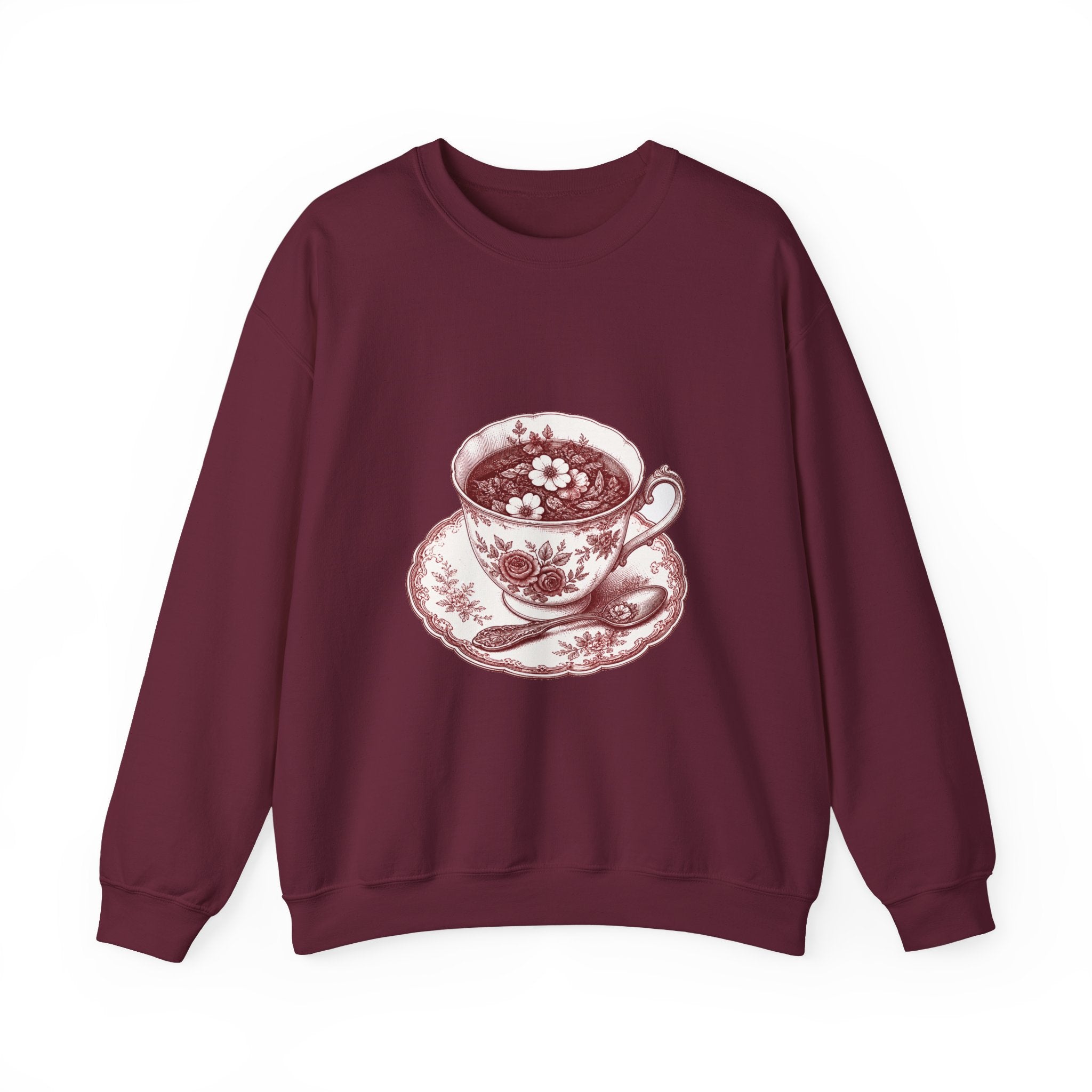 Matching Couple Sweatshirt - Coffee & Tea Matching Couple Comfort Colors Crew Hand-Drawn Art His Hers Anniversary Gift - Design B