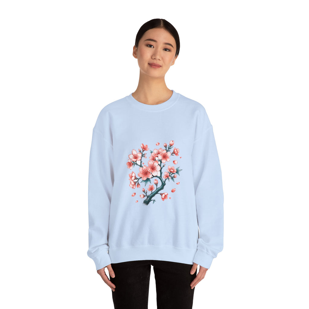 Matching Couple Sweatshirt - Cherry Blossom & Maple Leaf Matching Couple Premium Fleece Sweatshirt Hand-Drawn Art His Hers Anniversary Gift - Design A