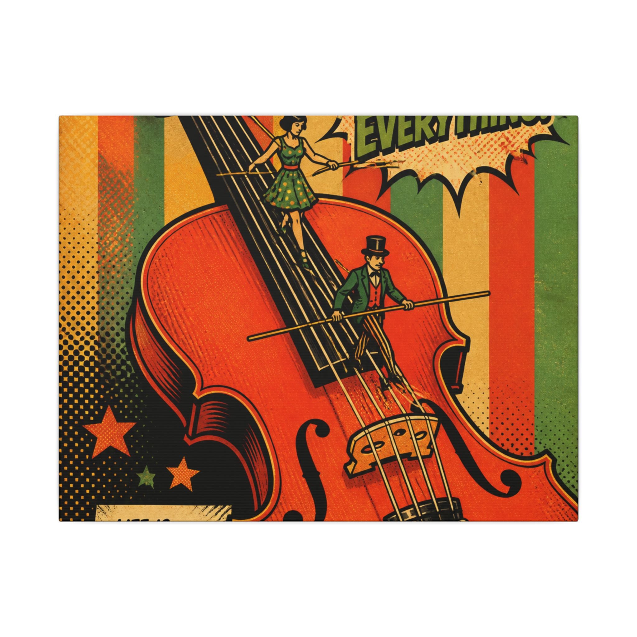 Violin Tightrope Bridge Wall Art Canvas 24×36 Pop Art Restaurant Decor Maximalist Print
