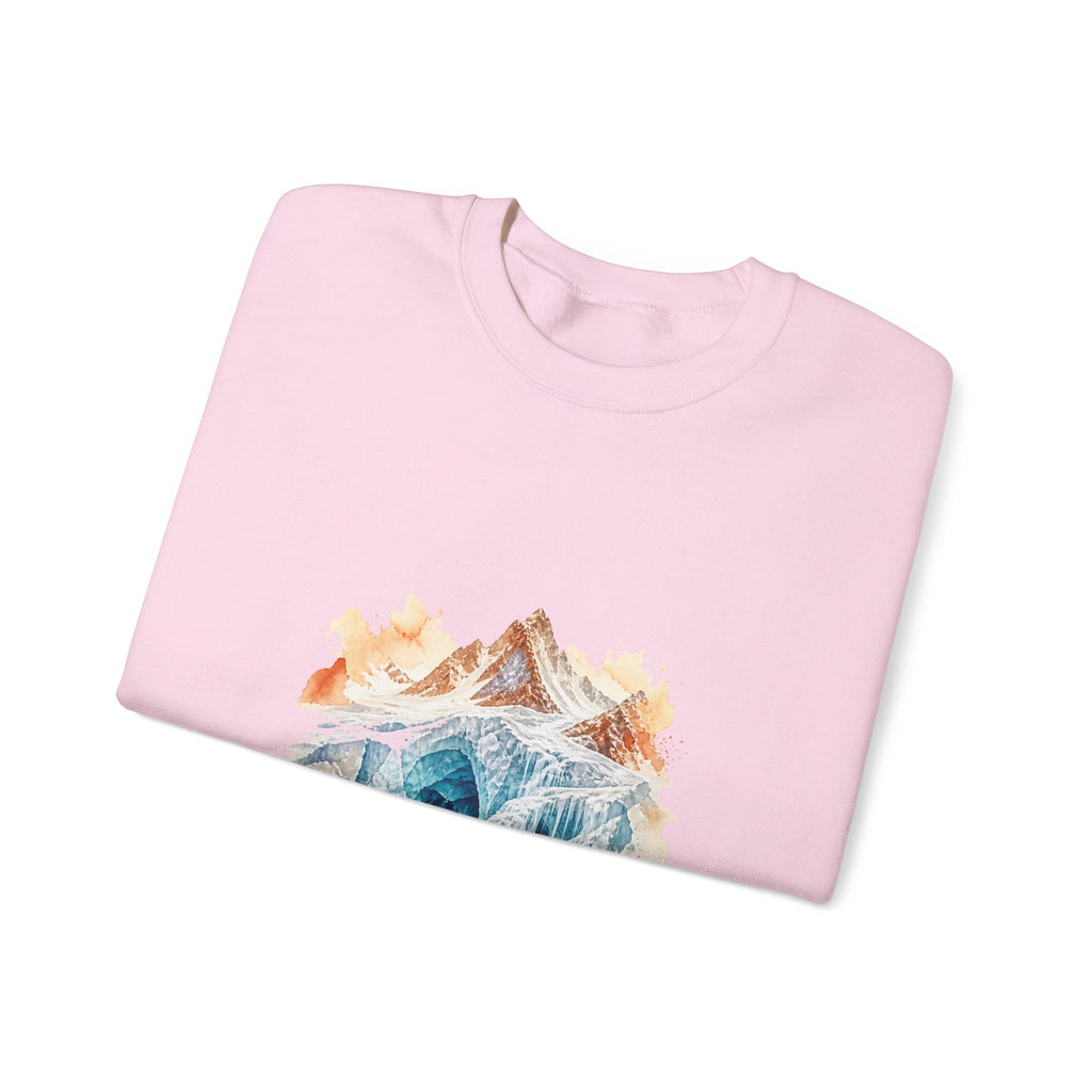 Matching Couple Sweatshirt - Volcano & Glacier Matching Couple Crewneck Sweatshirt Watercolor Art His Hers Engagement Gift - Design B