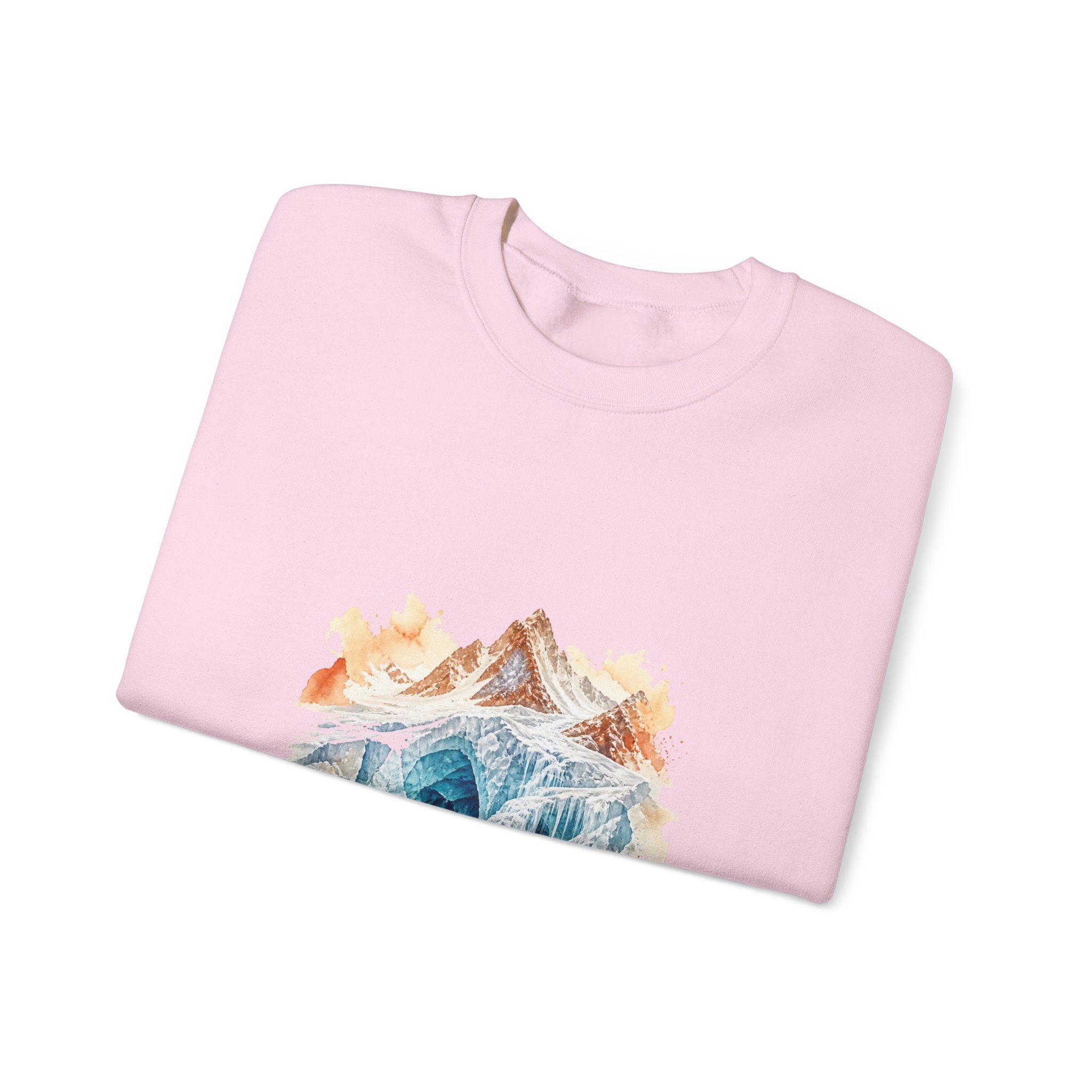 Matching Couple Sweatshirt - Volcano & Glacier Matching Couple Crewneck Sweatshirt Watercolor Art His Hers Engagement Gift - Design B
