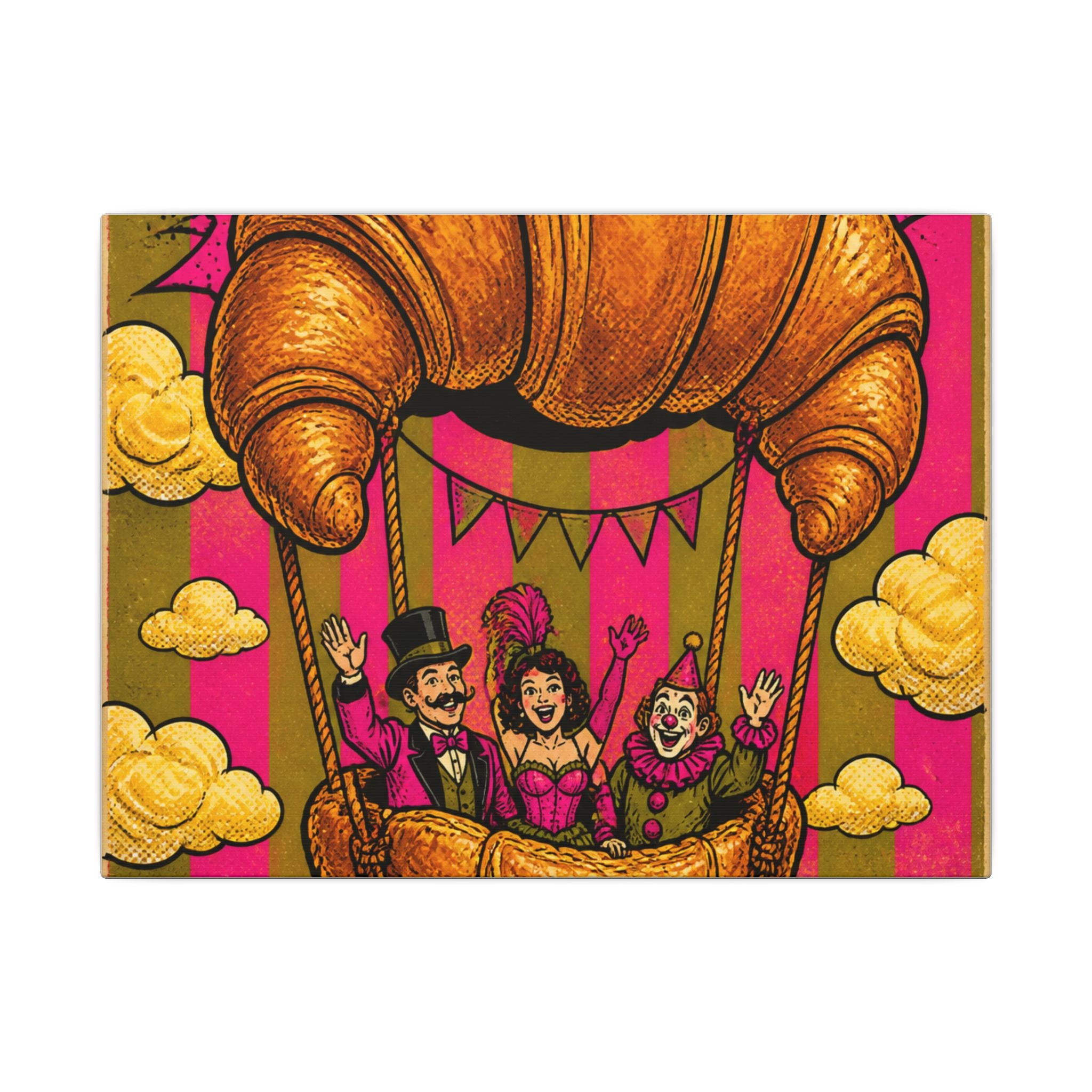 Croissant Hot Air Balloon Wall Art Canvas 24×36 Pop Art Restaurant Decor Maximalist Print