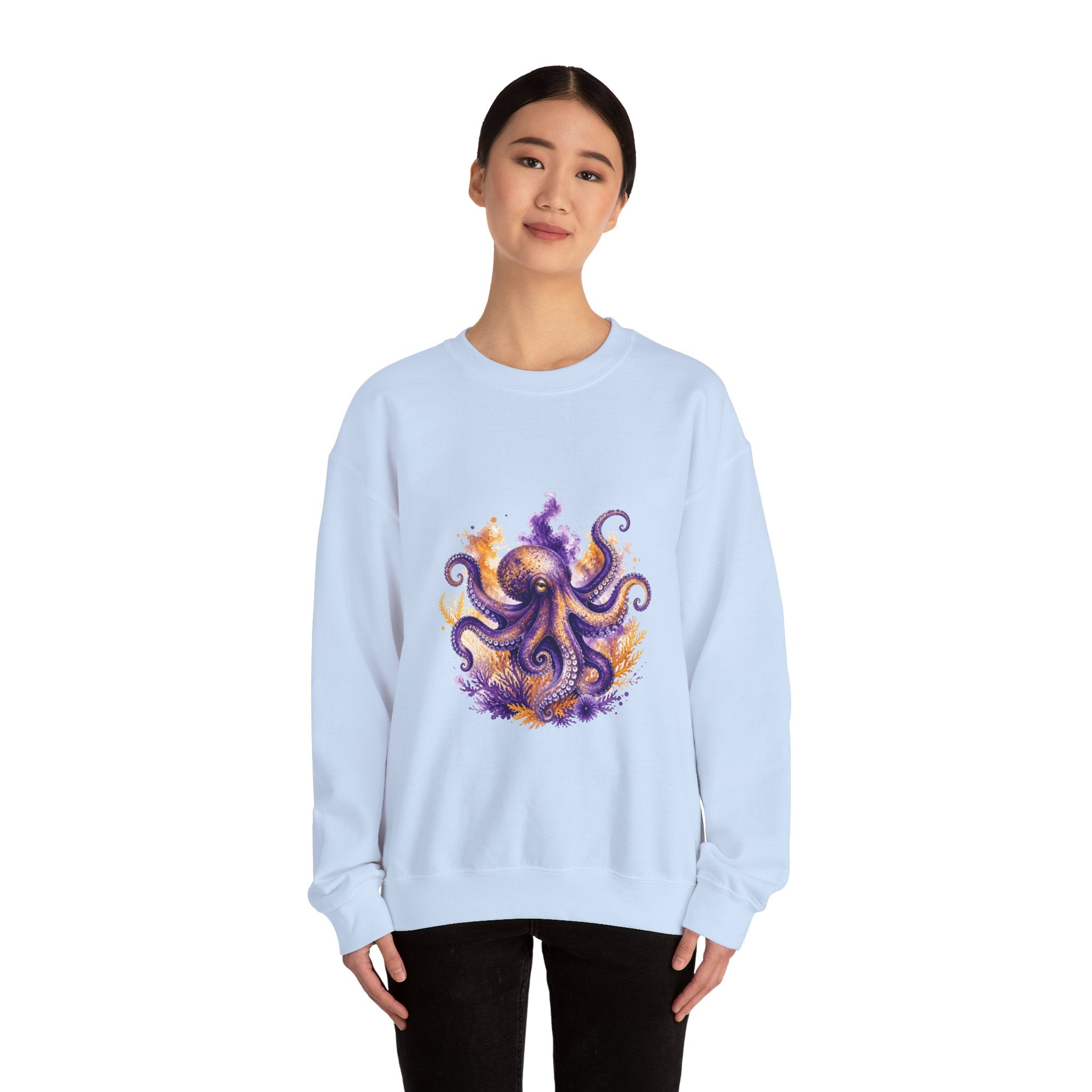 Matching Couple Sweatshirt - Octopus & Jellyfish Matching Couple Comfort Colors Crew Watercolor Art His Hers Birthday Gift - Design A