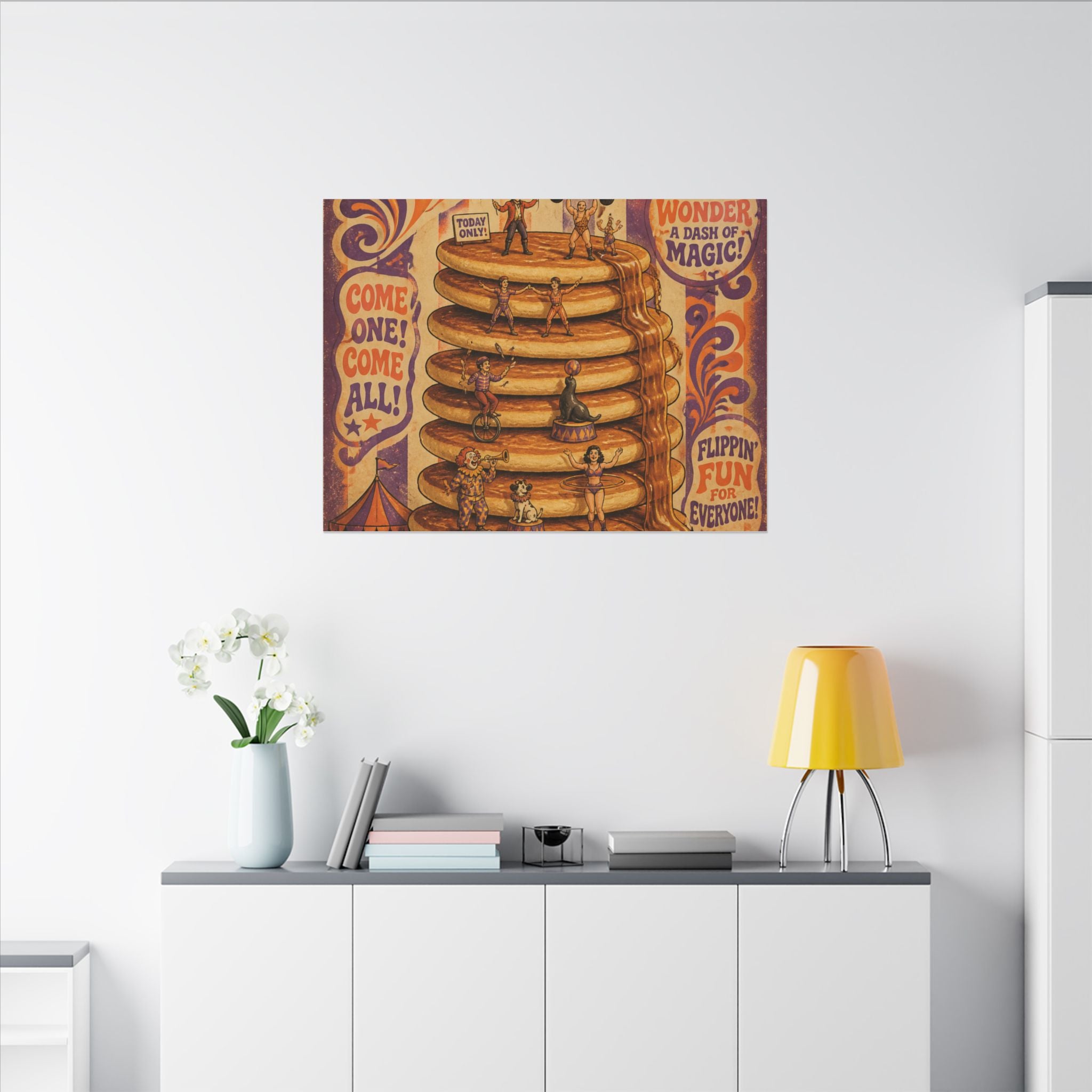 Pancake Stack Platform Wall Art Canvas 24×36 Psychedelic Dining Room Decor Maximalist Print