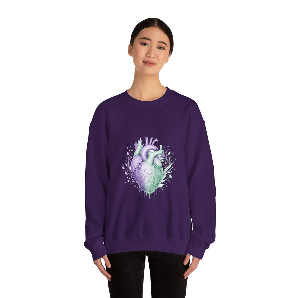 Matching Couple Sweatshirt - Robot & Heart Matching Couple Premium Fleece Sweatshirt Watercolor Art His Hers Birthday Gift - Design B