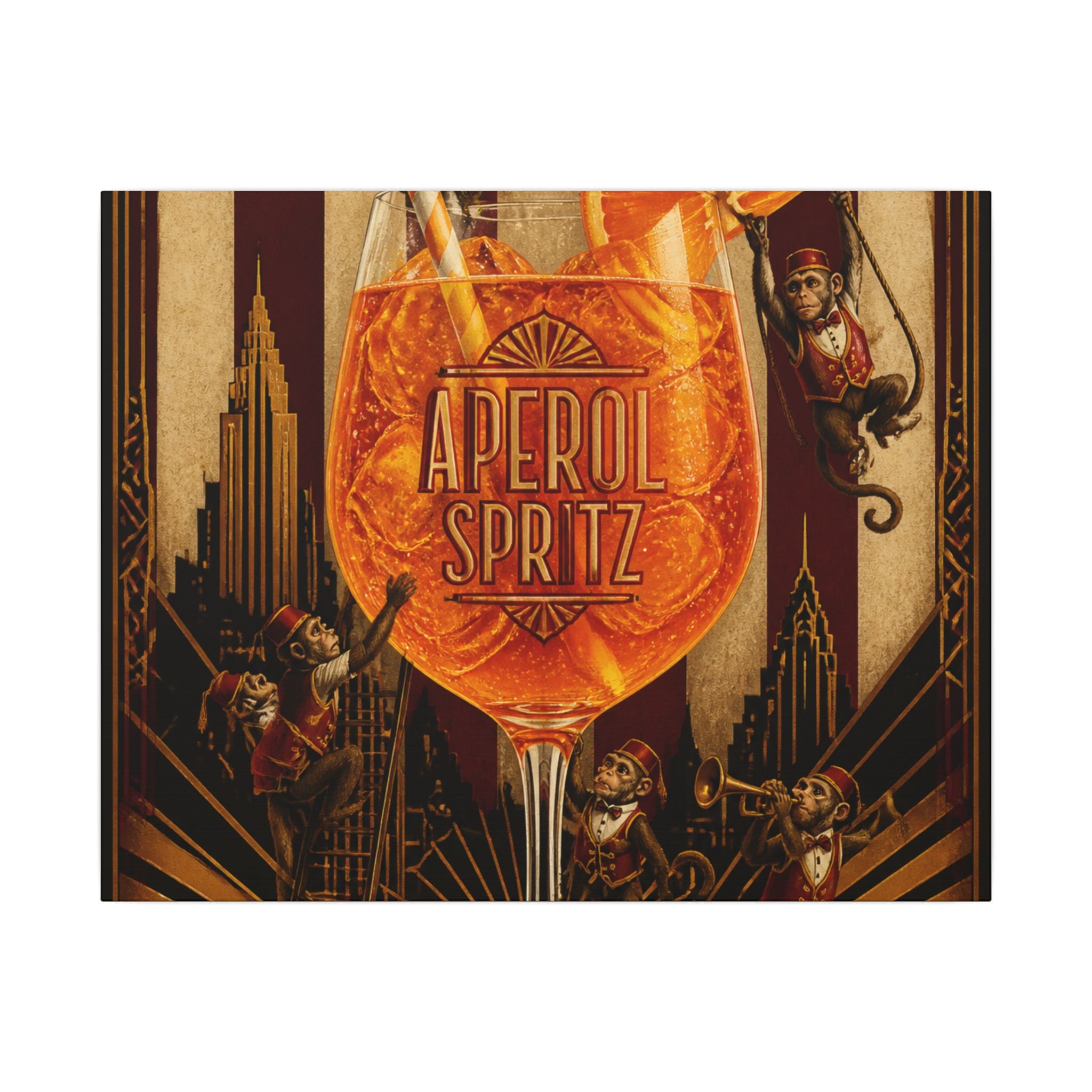 Aperol Spritz Monkeys Wall Art Canvas 24×36 Art Deco Bar Area Decor Maximalist Print