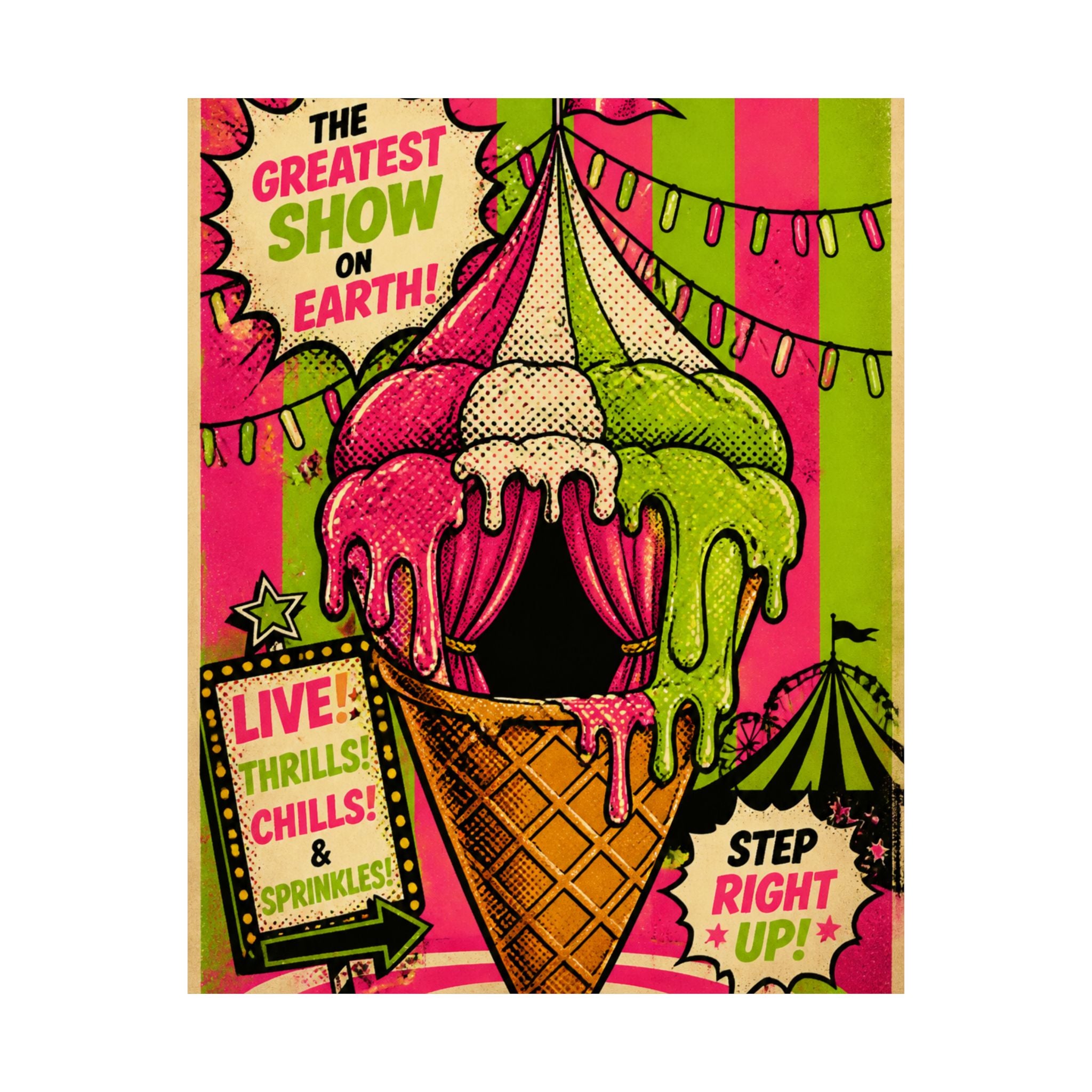 Ice Cream Cone Circus Tent Wall Art Poster 24×36 Pop Art Restaurant Decor Maximalist Print