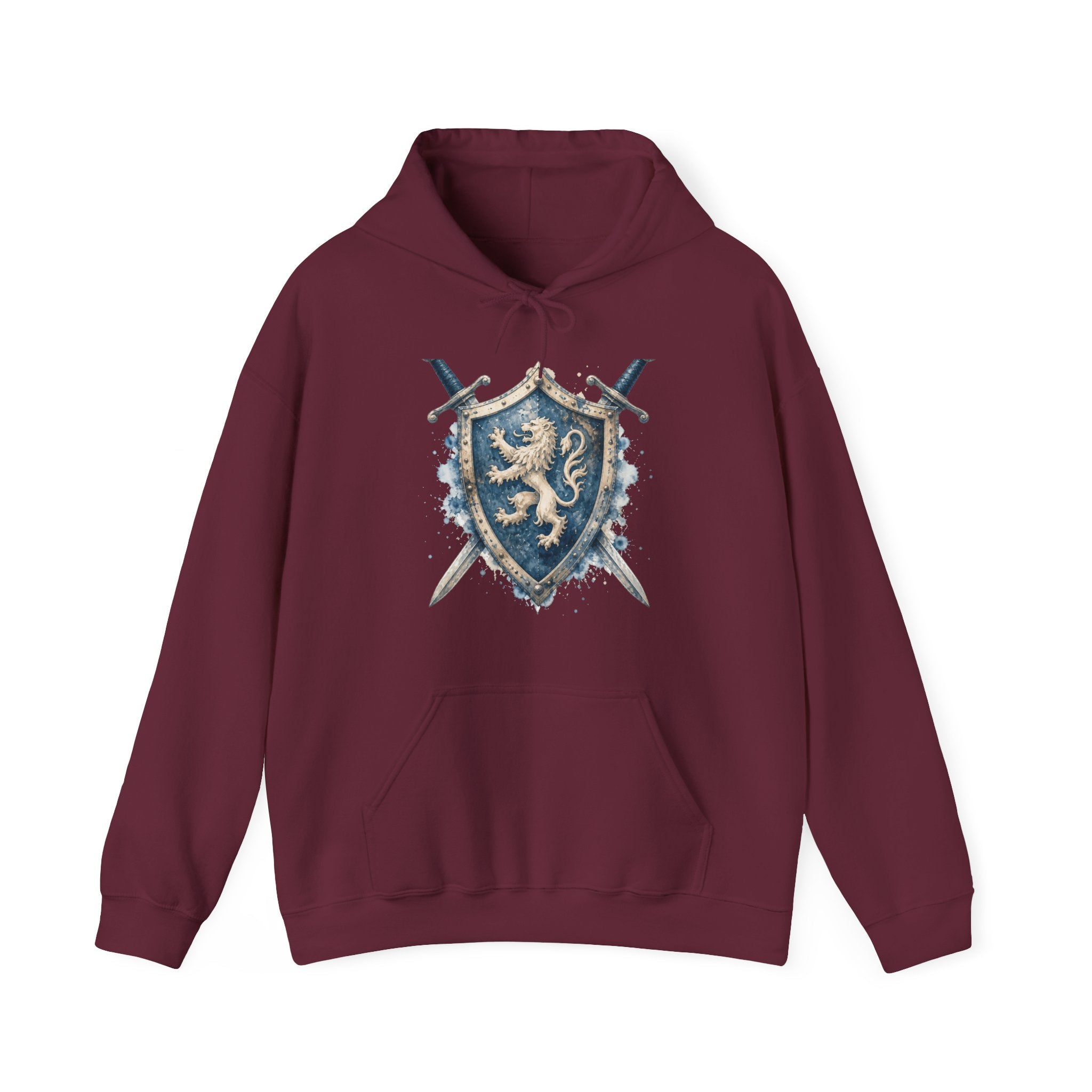 Matching Couple Sweatshirt - Crown & Shield Matching Couple Hooded Sweatshirt Watercolor Art His Hers Engagement Gift - Design B