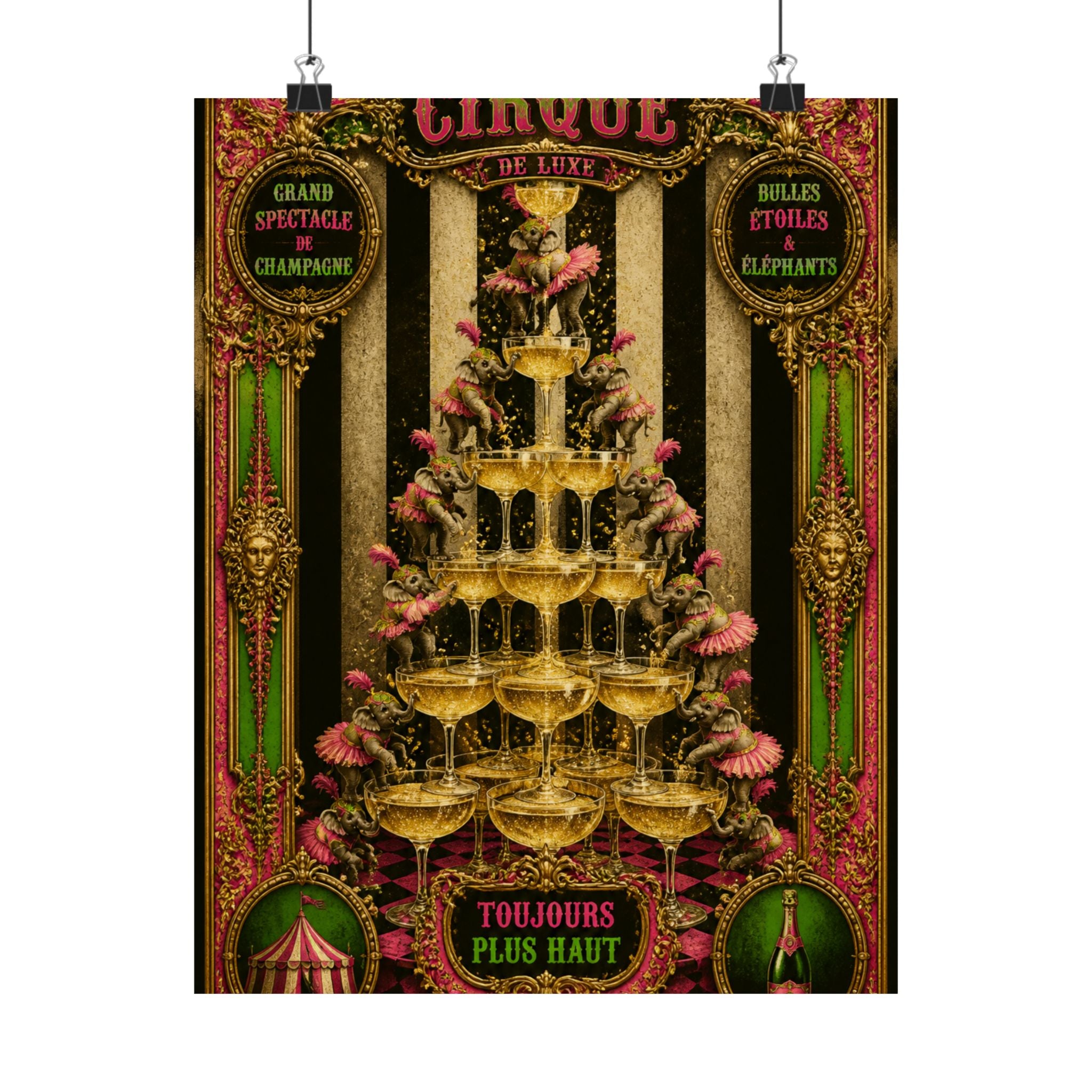 Champagne Tower Elephants Wall Art Poster 18×24 Baroque Home Office Decor Maximalist Print