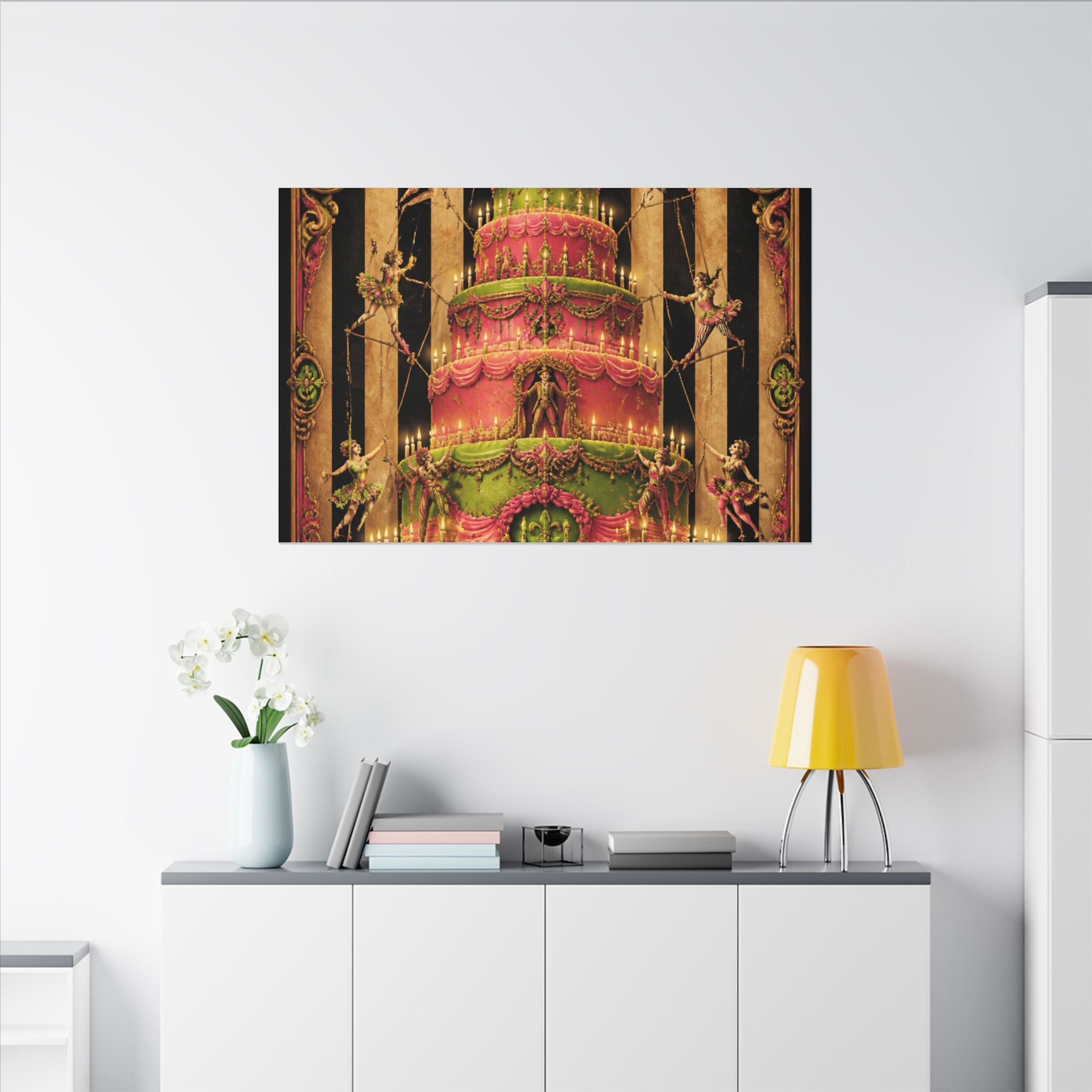 Birthday Cake Trapeze Wall Art Canvas 24×36 Baroque Studio Decor Maximalist Print