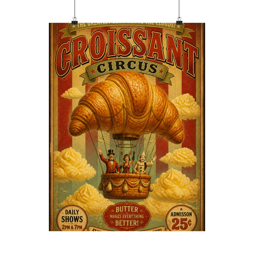 Croissant Hot Air Balloon Wall Art Poster 24×36 Vintage Circus Bedroom Decor Maximalist Print