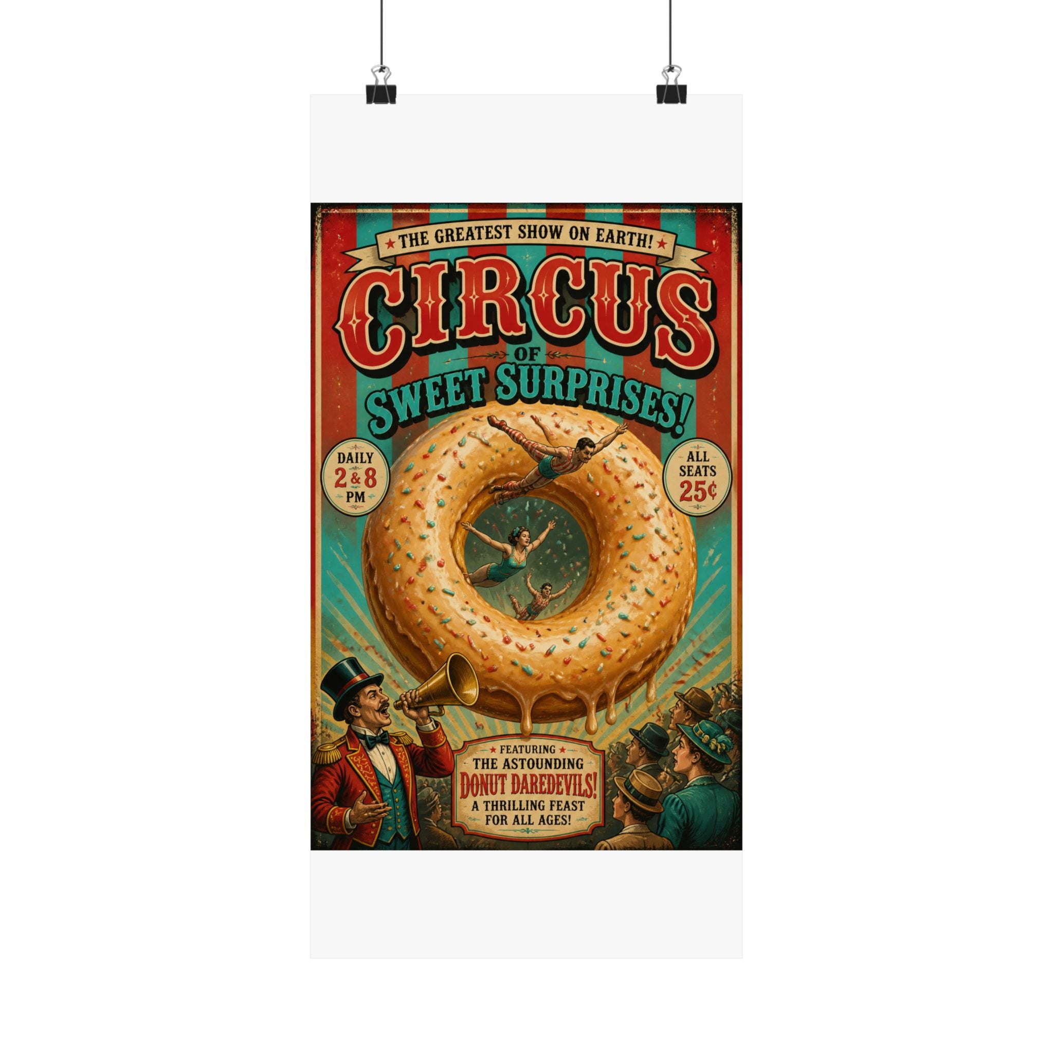 Donut Circus Ring Wall Art Poster 18×24 Vintage Circus Kitchen Decor Maximalist Print