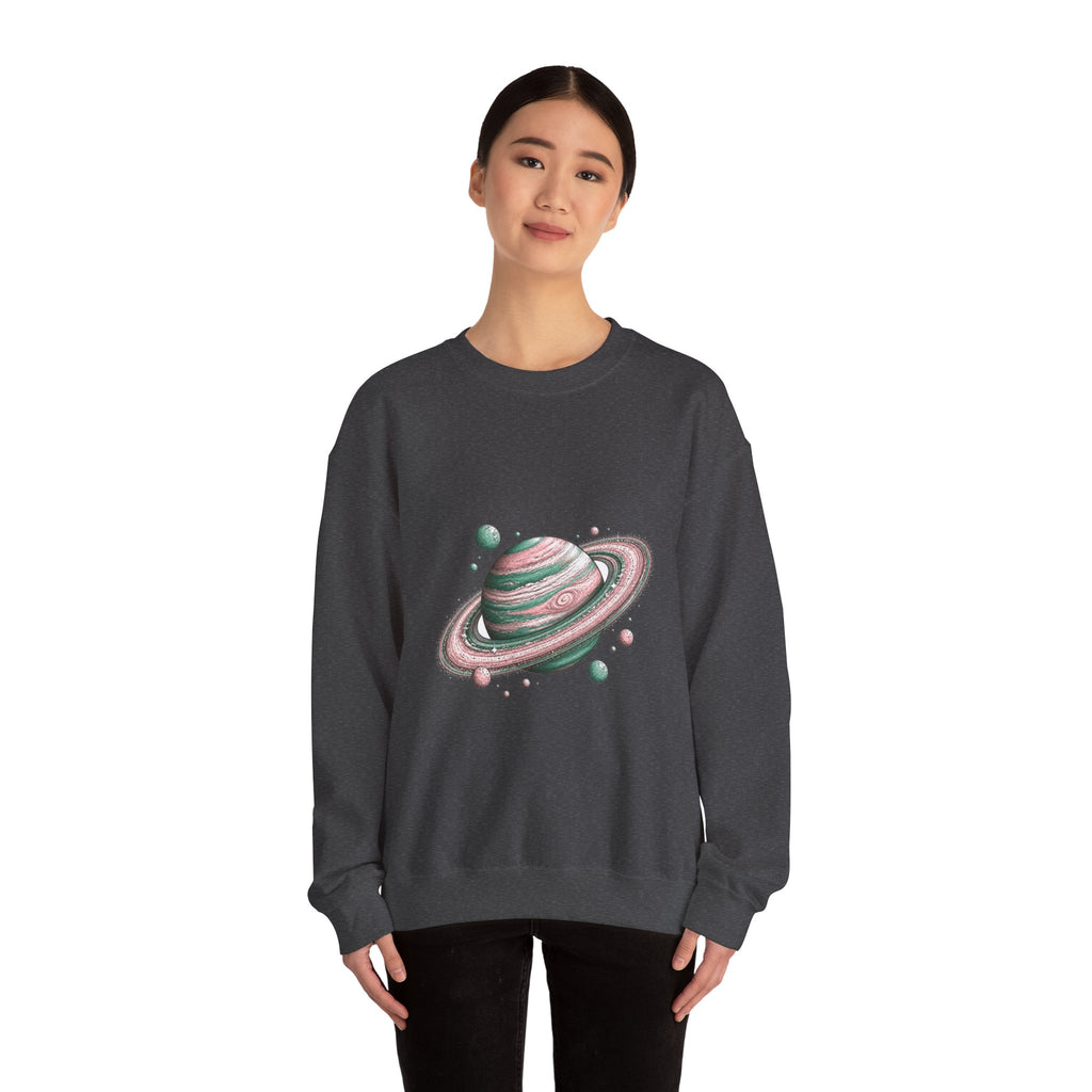 Matching Couple Sweatshirt - Astronaut & Planet Matching Couple Premium Fleece Sweatshirt Hand-Drawn Art His Hers Anniversary Gift - Design B