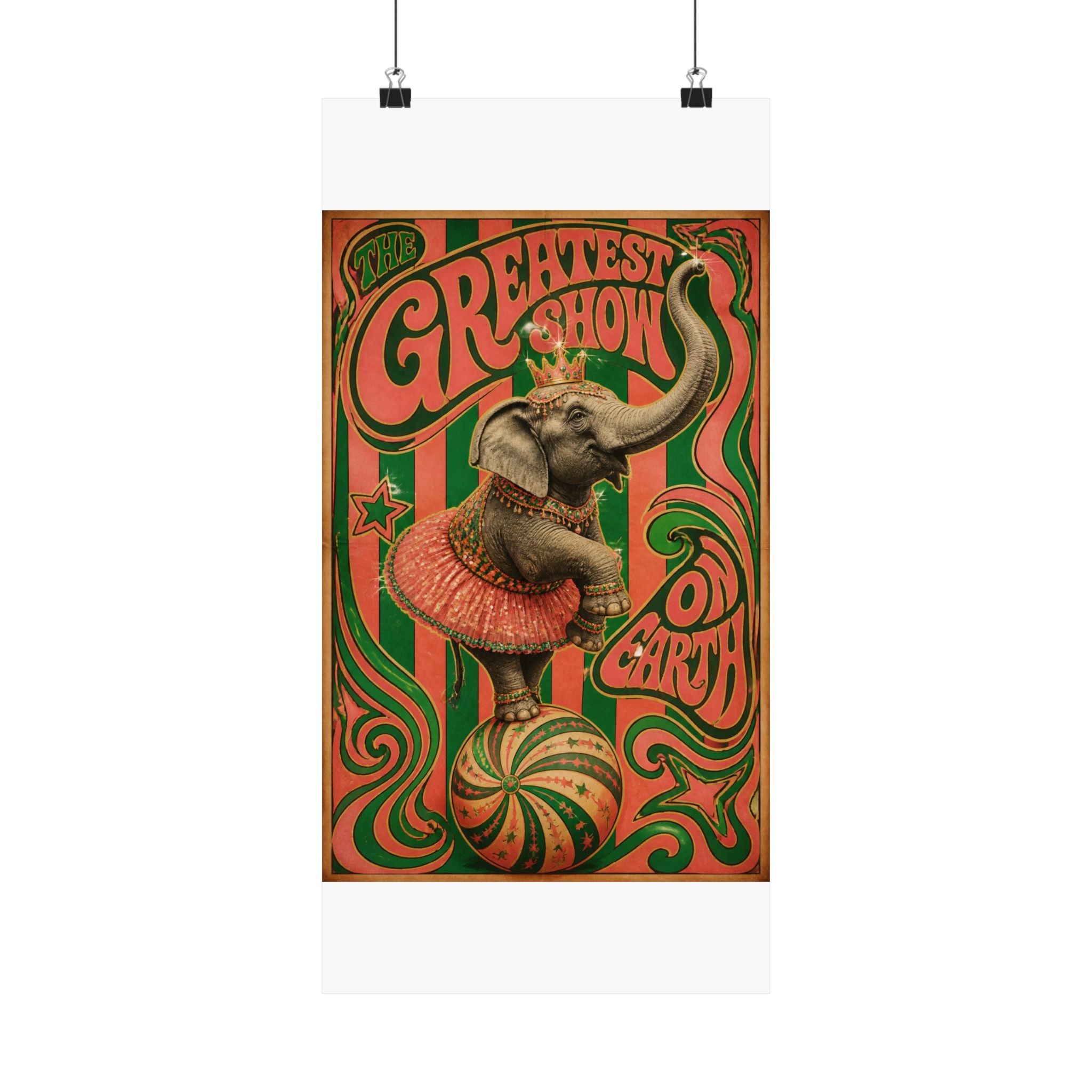 Elephant on Ball Wall Art Poster 24×36 Psychedelic Dining Room Decor Maximalist Print