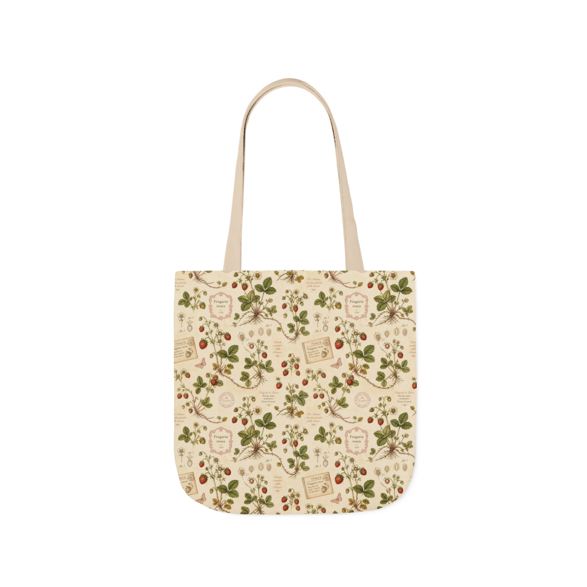 Wild Strawberries Canvas Tote Bag Mediterranean Kitchen Botanical Design Italian Cottagecore Gift