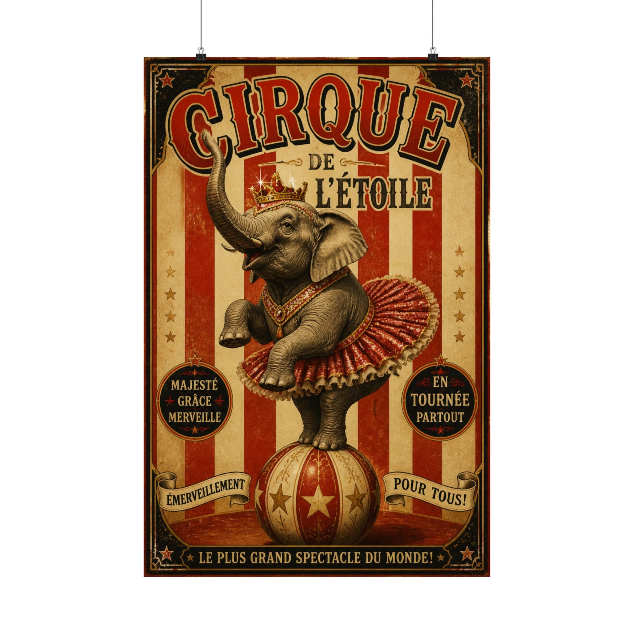Elephant on Ball Wall Art Poster 18×24 Vintage Circus Kitchen Decor Maximalist Print