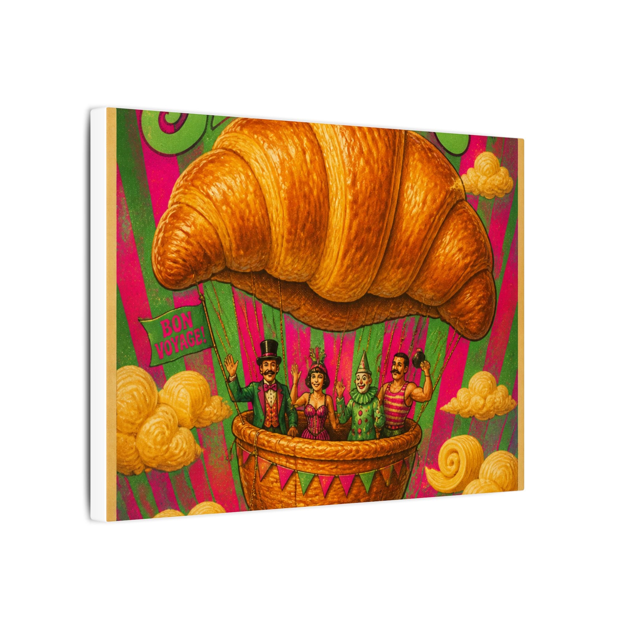 Croissant Hot Air Balloon Wall Art Canvas 16×20 Psychedelic Cafe Decor Maximalist Print