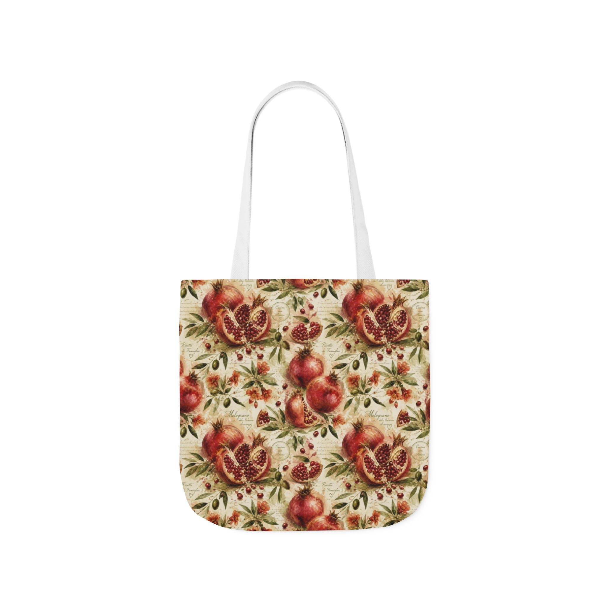 Split Pomegranates Canvas Tote Bag Mediterranean Kitchen Watercolor Splash Design Italian Cottagecore Gift