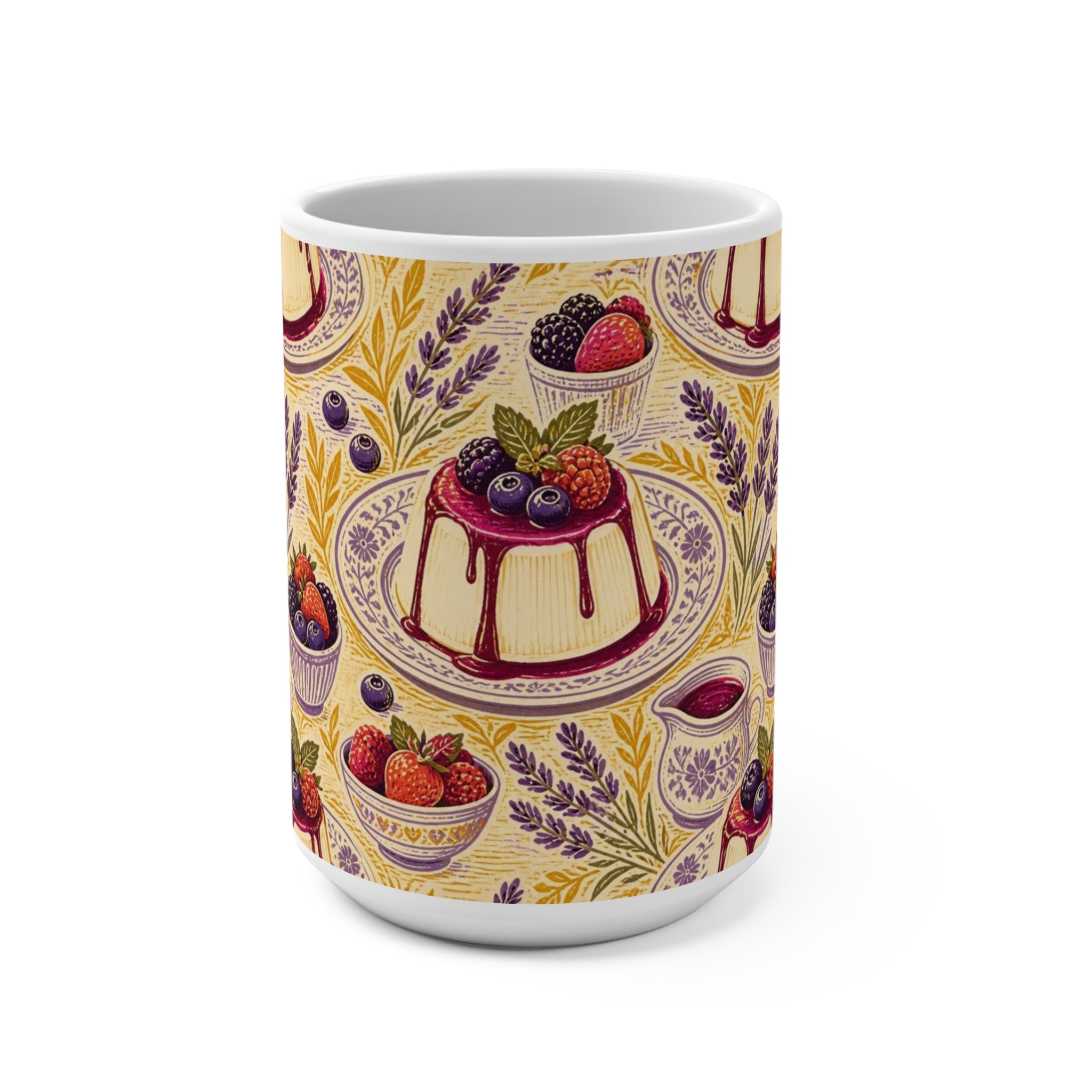 Panna Cotta 15oz Ceramic Mug Mediterranean Kitchen Linocut Design Italian Cottagecore Gift