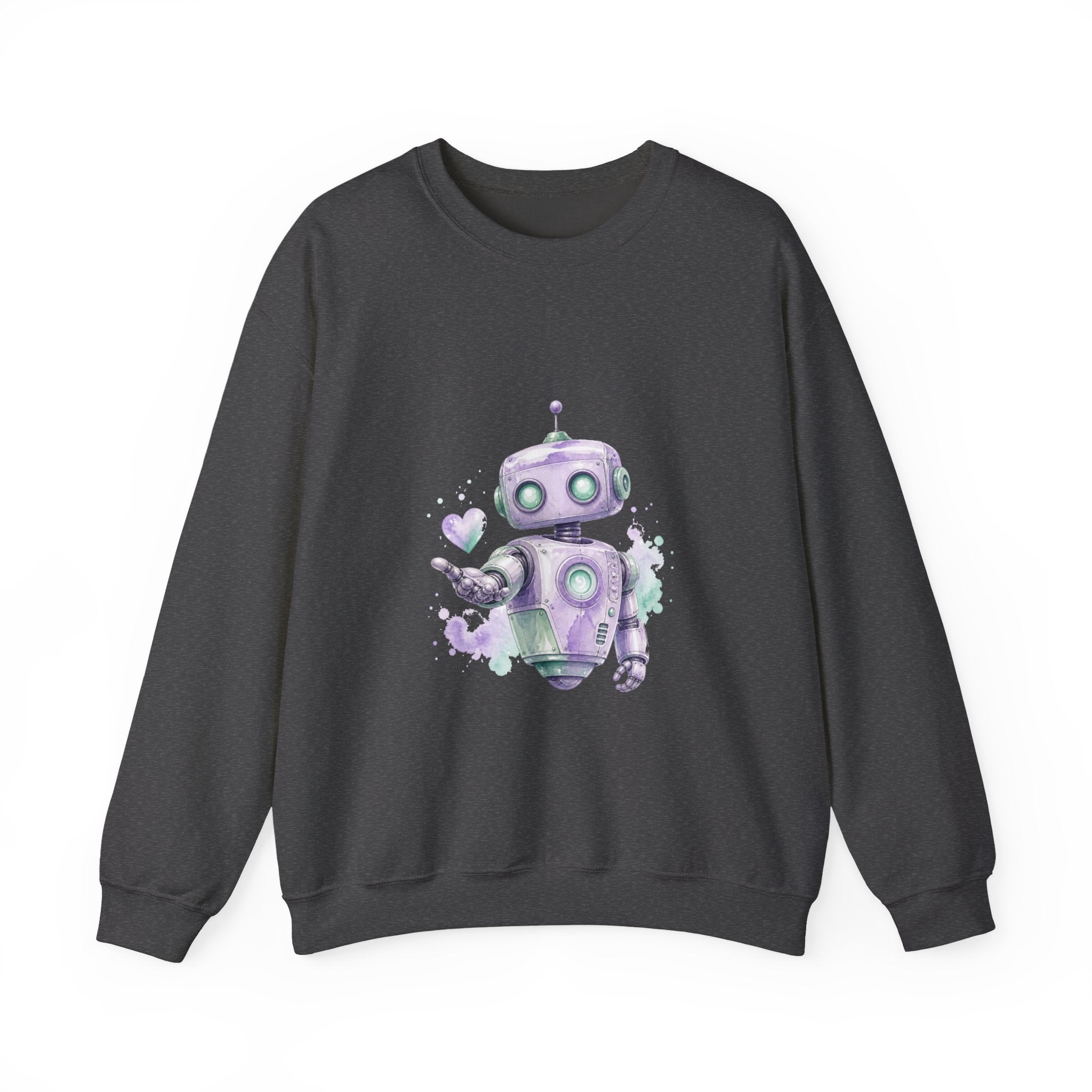 Matching Couple Sweatshirt - Robot & Heart Matching Couple Premium Fleece Sweatshirt Watercolor Art His Hers Birthday Gift - Design A
