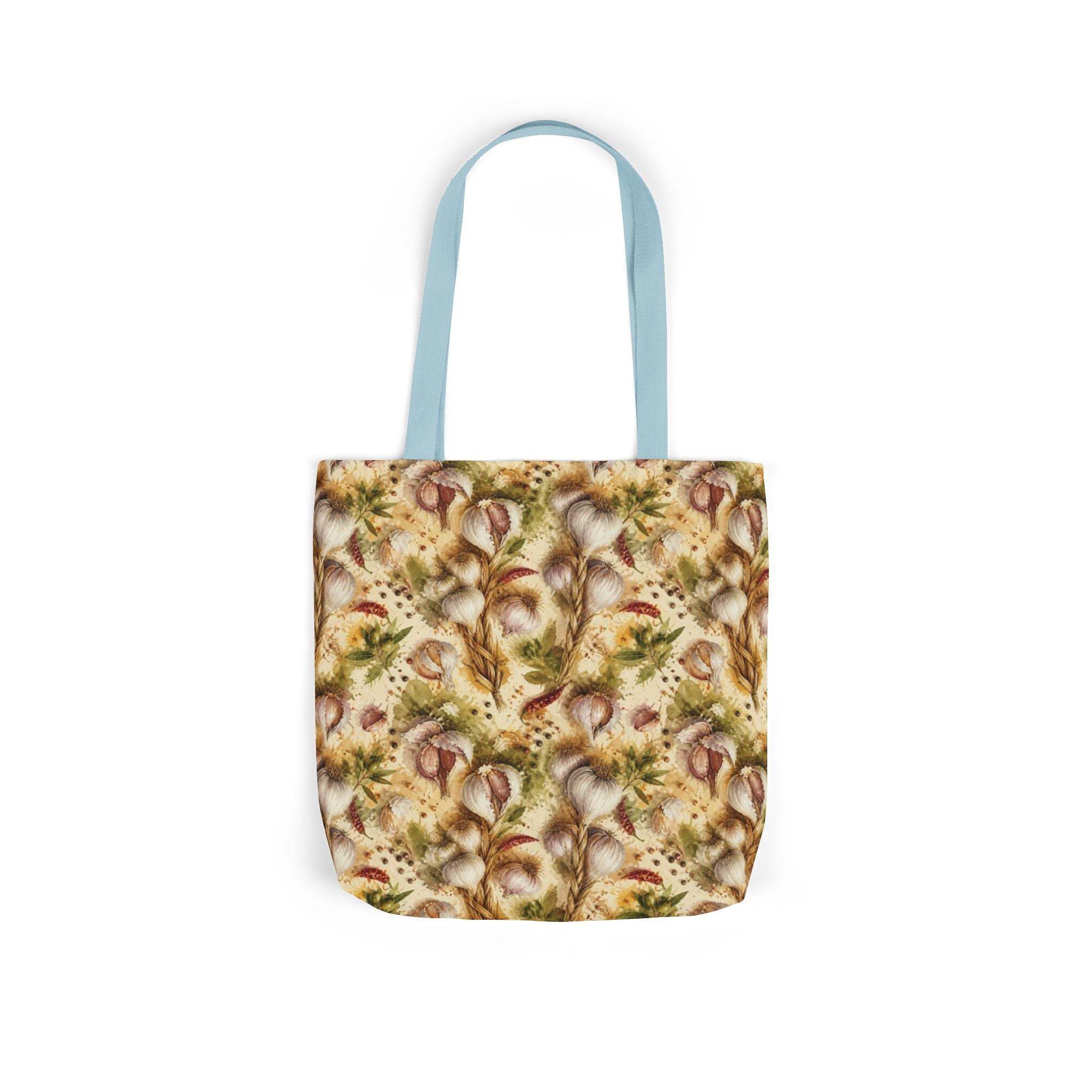 Garlic Bulbs & Cloves Canvas Tote Bag Mediterranean Kitchen Watercolor Splash Design Italian Cottagecore Gift