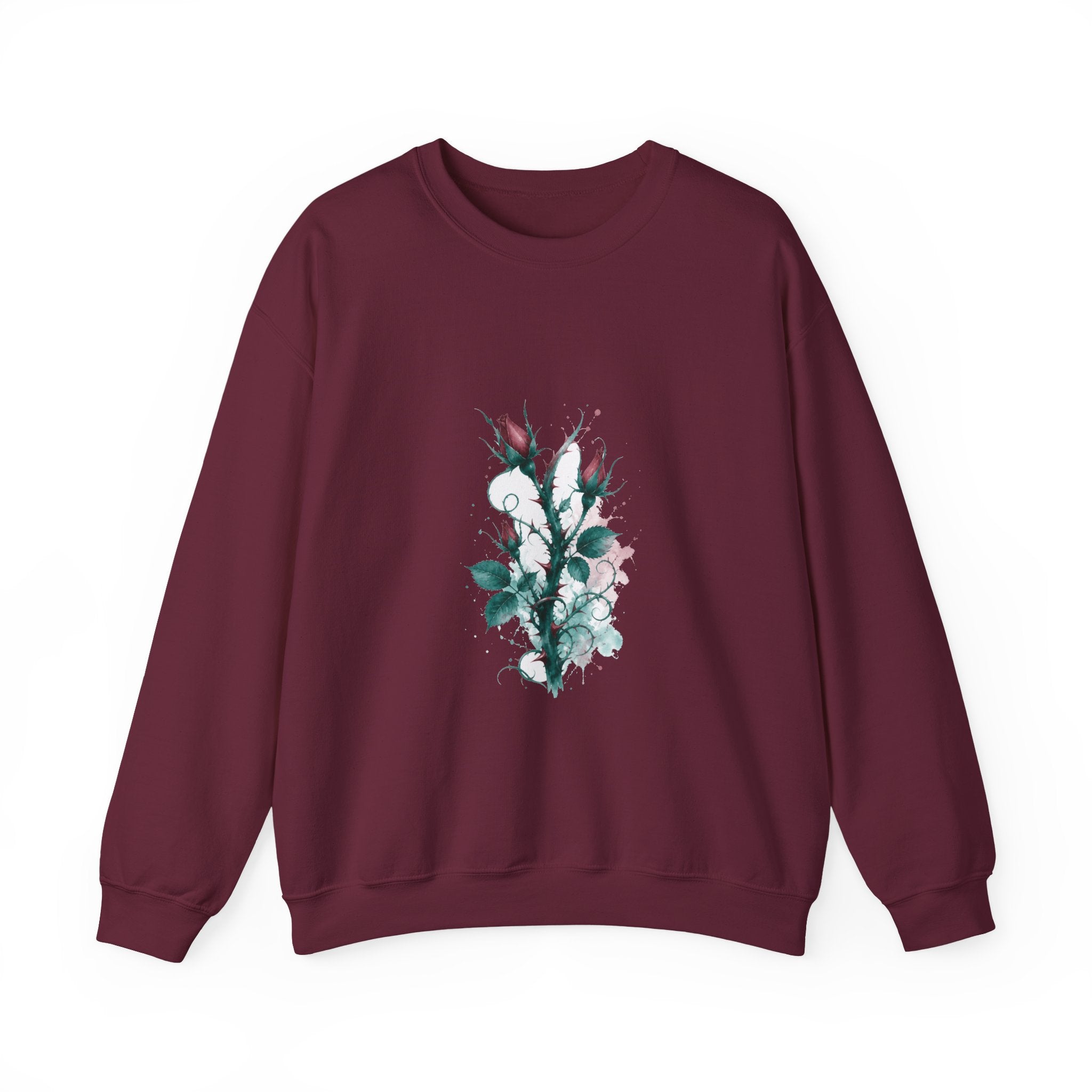 Matching Couple Sweatshirt - Rose & Thorn Matching Couple Crewneck Sweatshirt Watercolor Art His Hers Engagement Gift - Design B