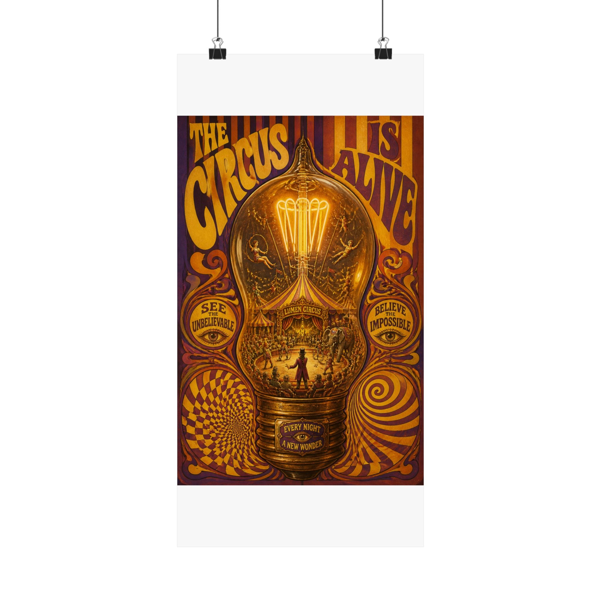 Light Bulb Circus Wall Art Poster 24×36 Psychedelic Dining Room Decor Maximalist Print
