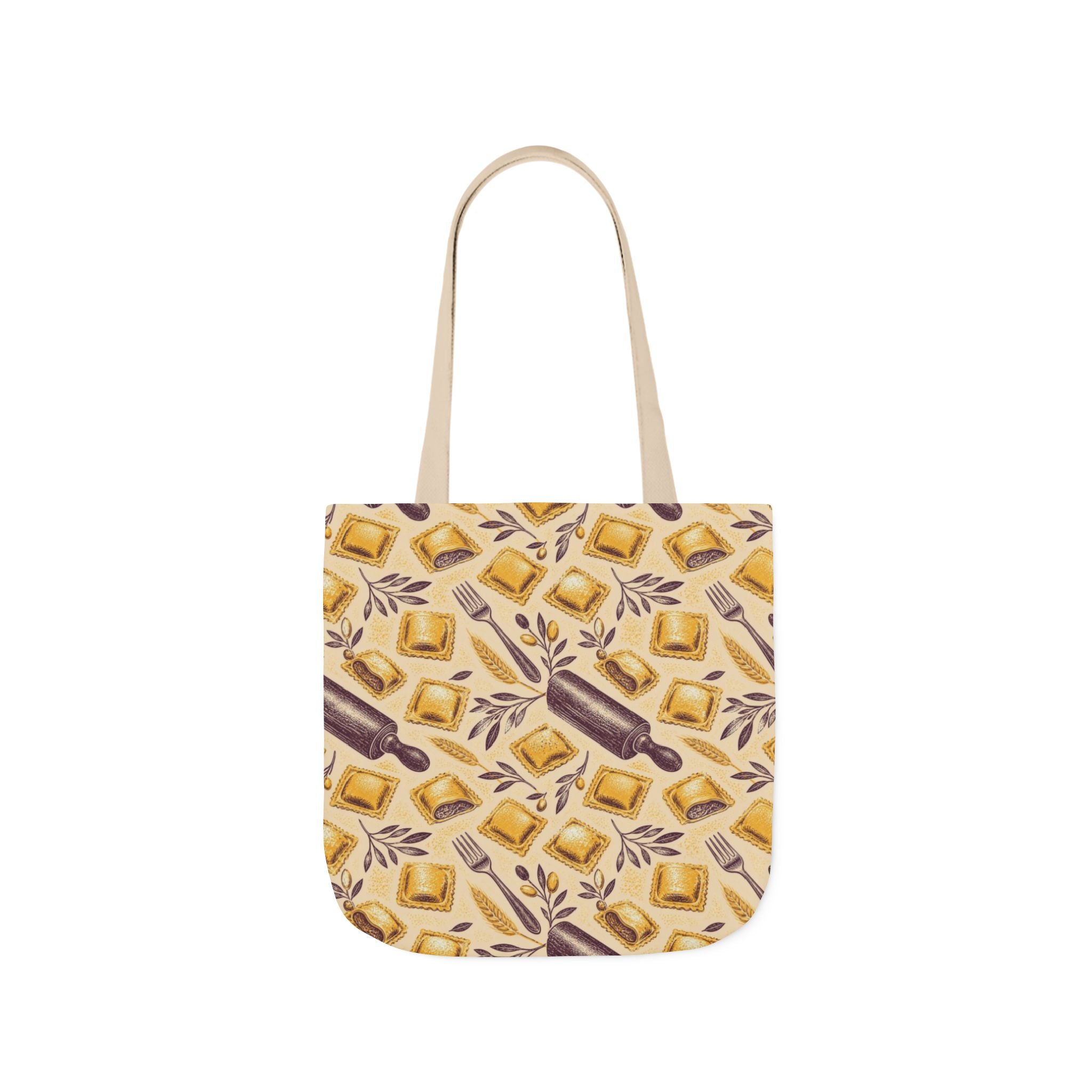 Fresh Ravioli Canvas Tote Bag Mediterranean Kitchen Linocut Design Italian Cottagecore Gift