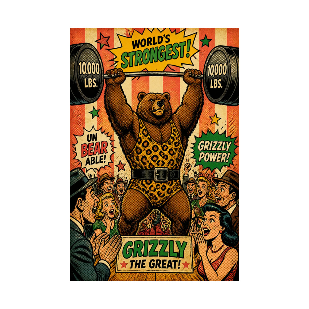 Strongman Bear Wall Art Poster 24×36 Pop Art Restaurant Decor Maximalist Print