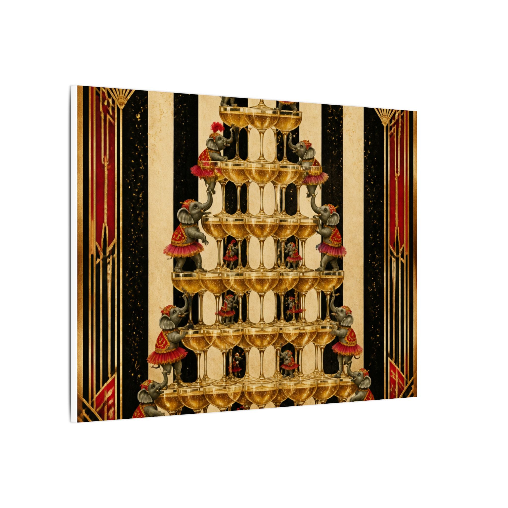Champagne Tower Elephants Wall Art Canvas 24×36 Art Deco Bar Area Decor Maximalist Print