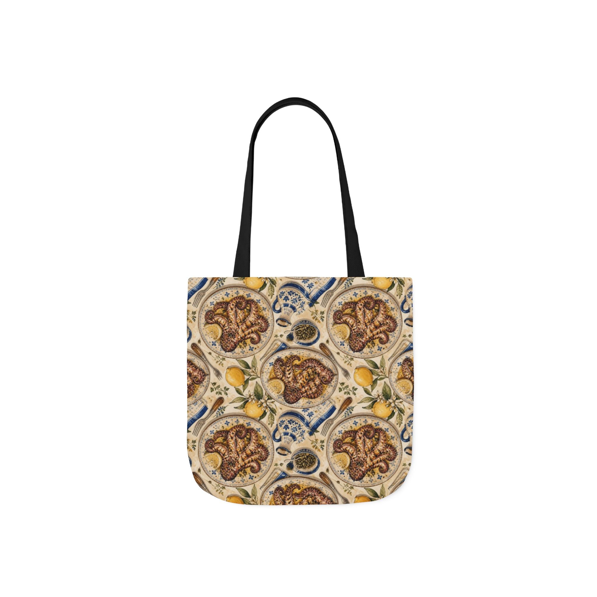 Grilled Octopus Canvas Tote Bag Mediterranean Kitchen Watercolor Design Italian Cottagecore Gift