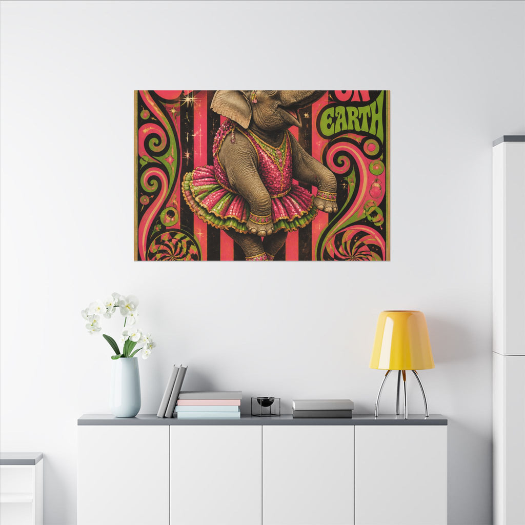 Elephant on Ball Wall Art Canvas 24×36 Psychedelic Dining Room Decor Maximalist Print