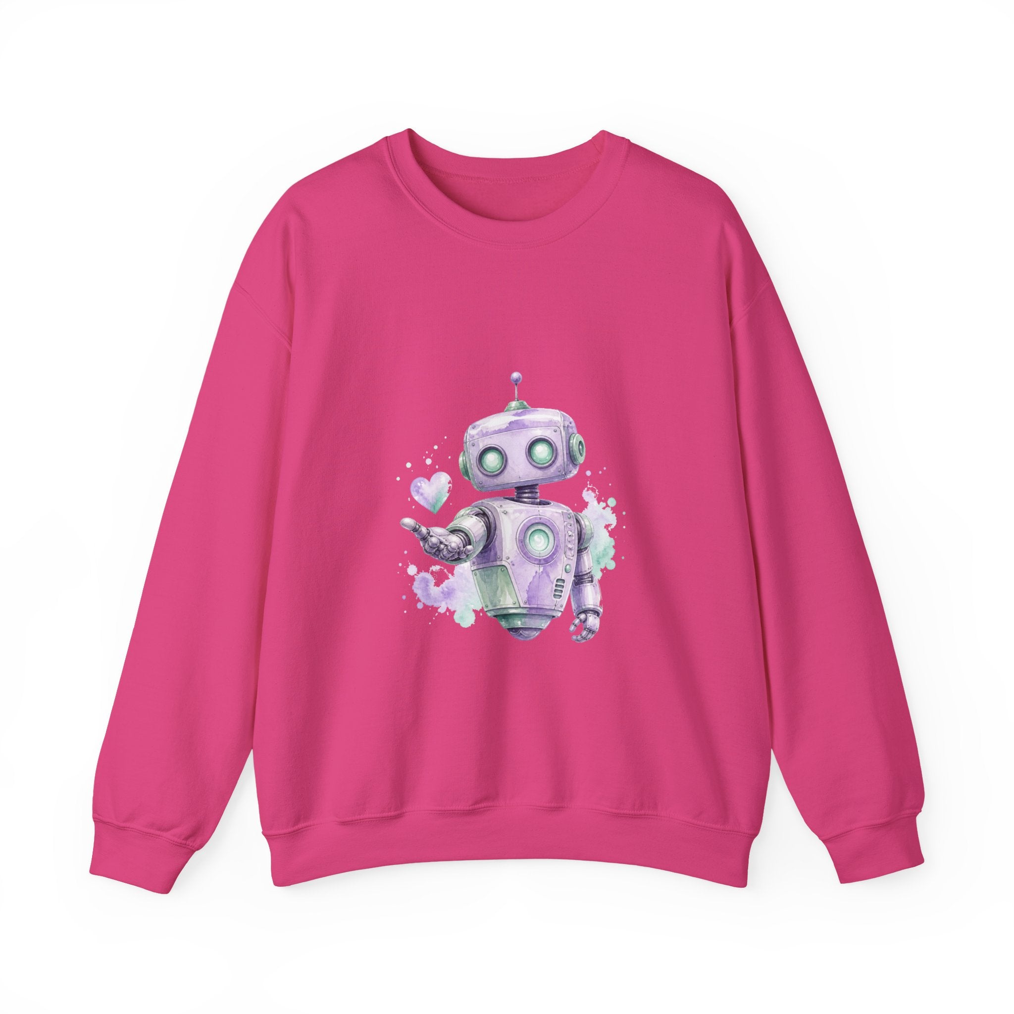 Matching Couple Sweatshirt - Robot & Heart Matching Couple Premium Fleece Sweatshirt Watercolor Art His Hers Birthday Gift - Design A