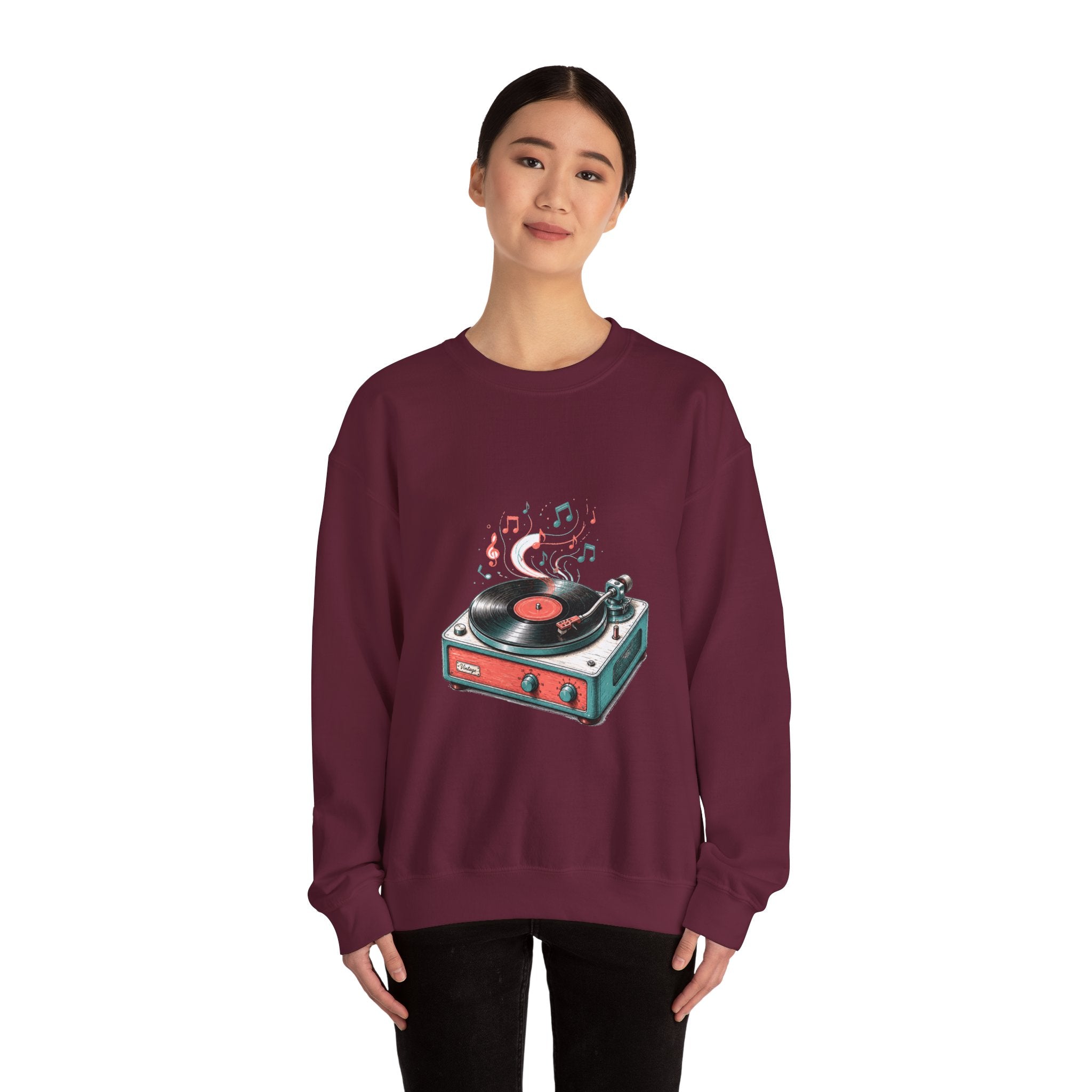 Matching Couple Sweatshirt - Vinyl & Cassette Matching Couple Comfort Colors Crew Hand-Drawn Art His Hers Anniversary Gift - Design A