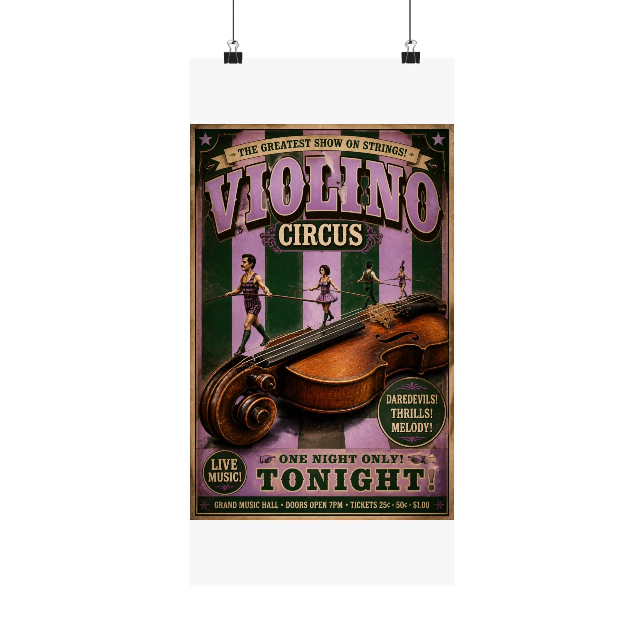 Violin Tightrope Bridge Wall Art Poster 24×36 Vintage Circus Bedroom Decor Maximalist Print