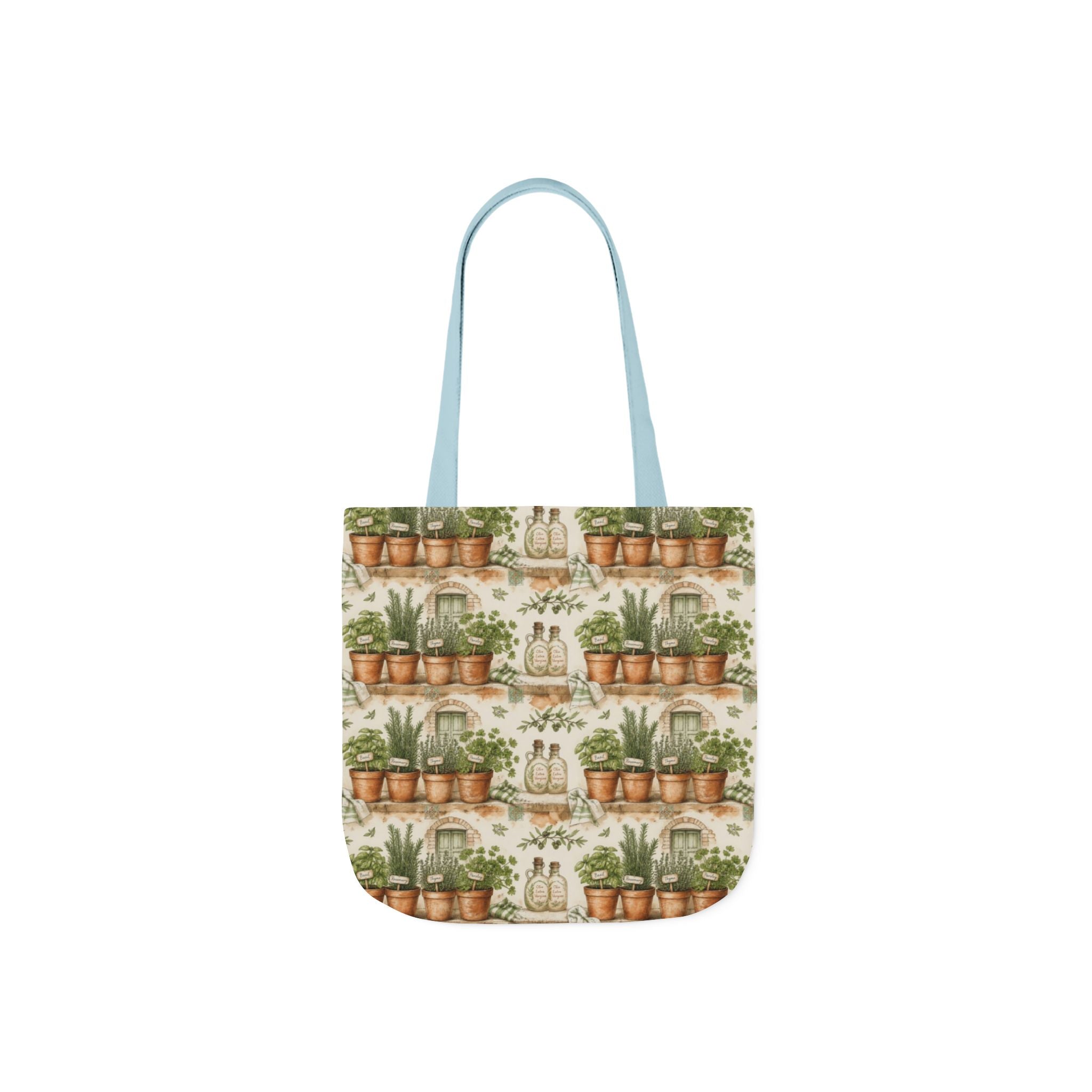 Terracotta Herb Pots Canvas Tote Bag Mediterranean Kitchen Watercolor Design Italian Cottagecore Gift