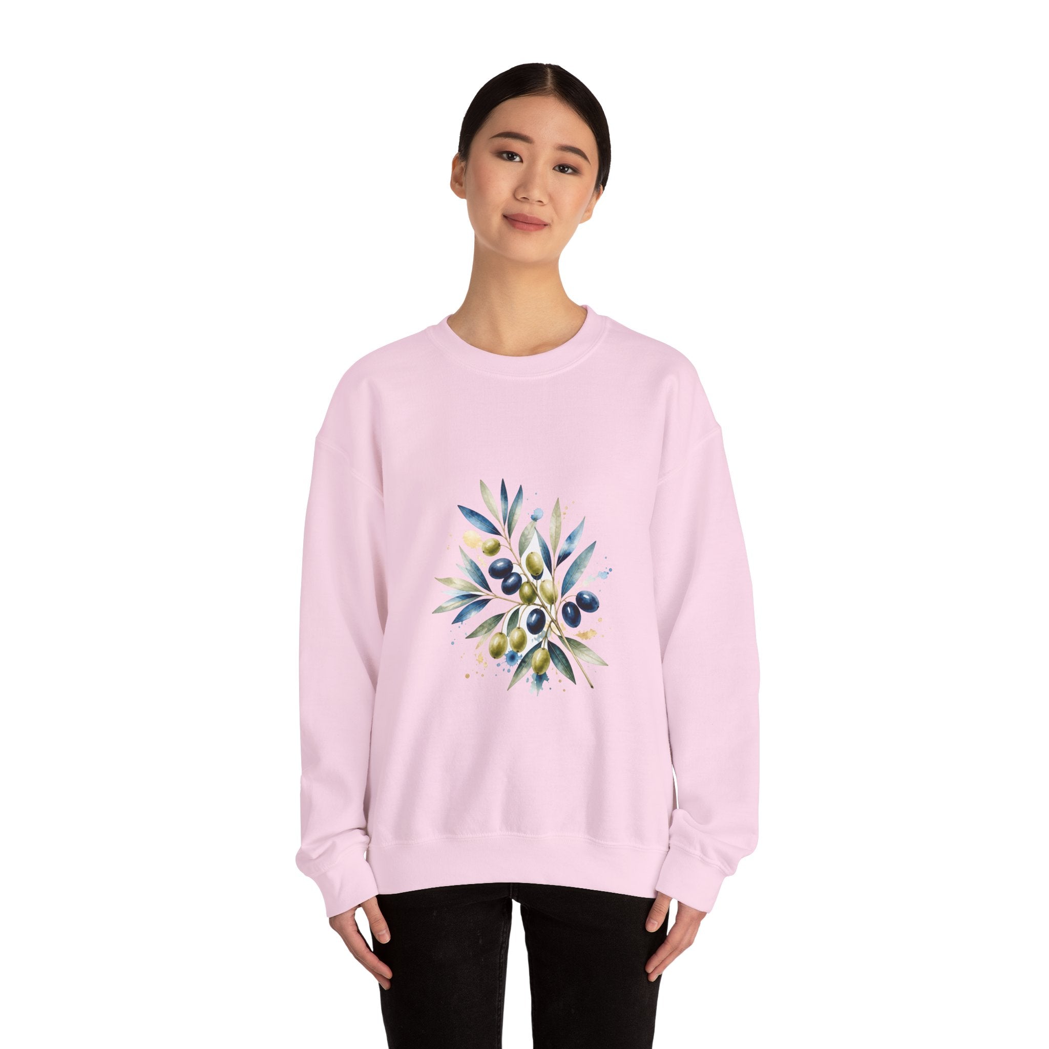 Matching Couple Sweatshirt - Olive Branch & Fig Matching Couple Comfort Colors Crew Watercolor Art His Hers Birthday Gift - Design A