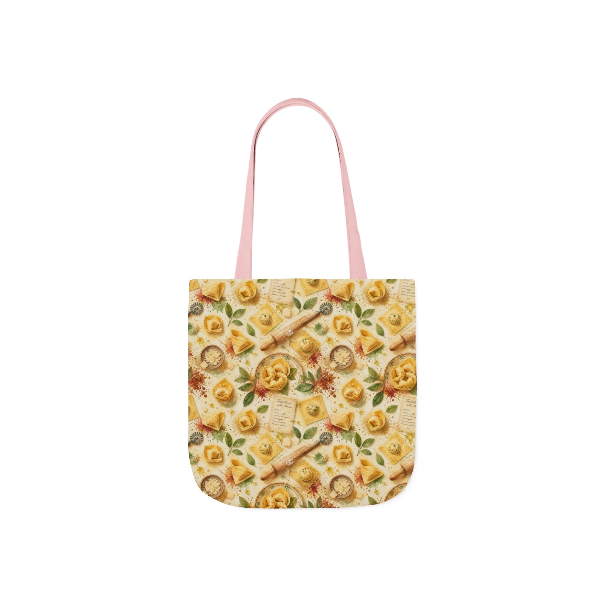 Tortellini with Sage Canvas Tote Bag Mediterranean Kitchen Watercolor Splash Design Italian Cottagecore Gift