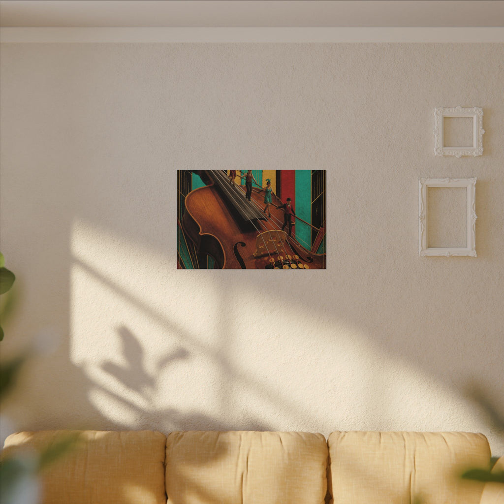 Violin Tightrope Bridge Wall Art Canvas 24×36 Art Deco Bar Area Decor Maximalist Print