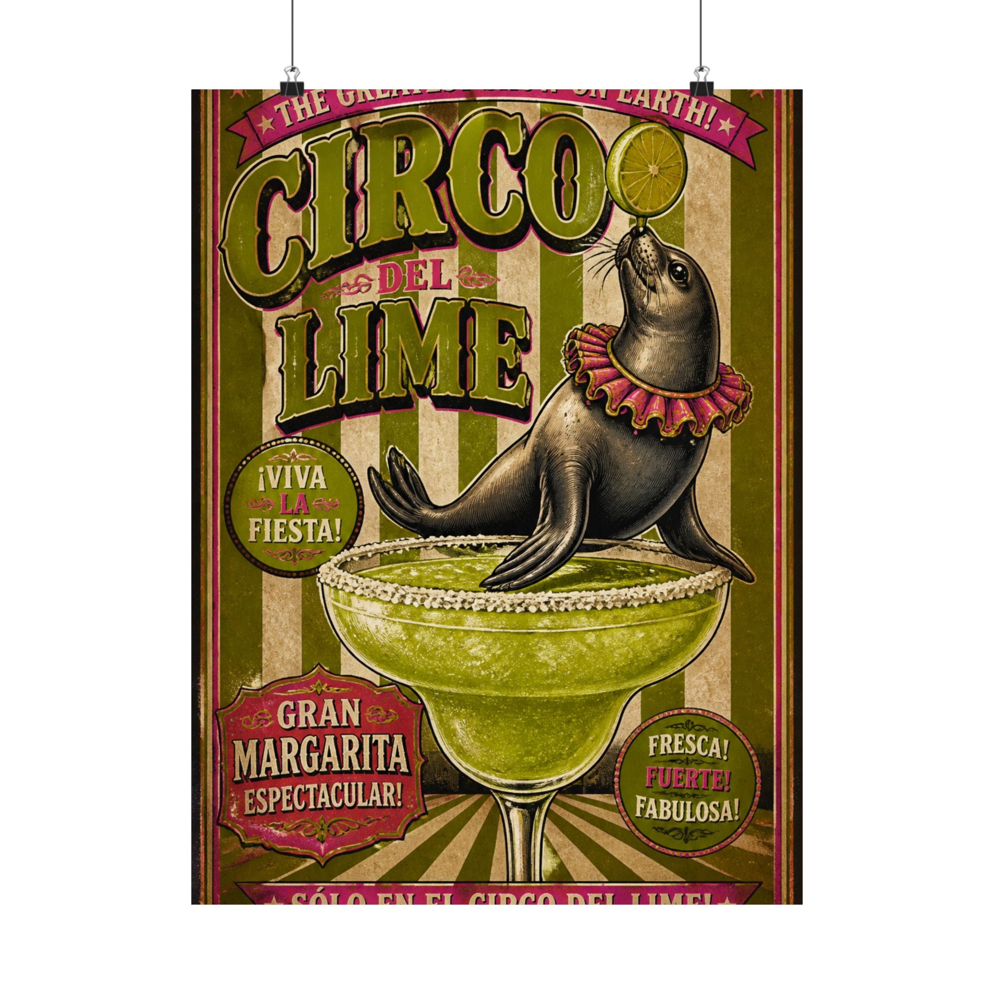 Margarita Balancing Seal Wall Art Poster 18×24 Vintage Circus Kitchen Decor Maximalist Print