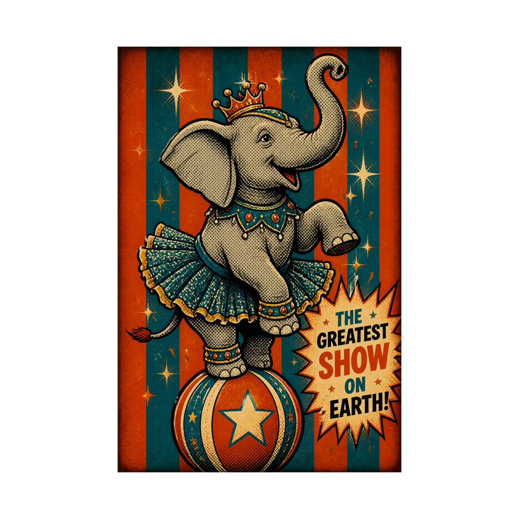 Elephant on Ball Wall Art Poster 18×24 Pop Art Living Room Decor Maximalist Print