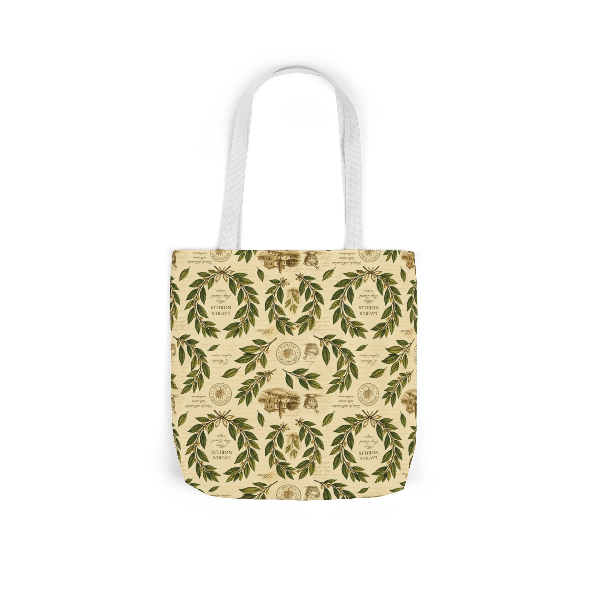 Bay Laurel Wreath Canvas Tote Bag Mediterranean Kitchen Botanical Design Italian Cottagecore Gift