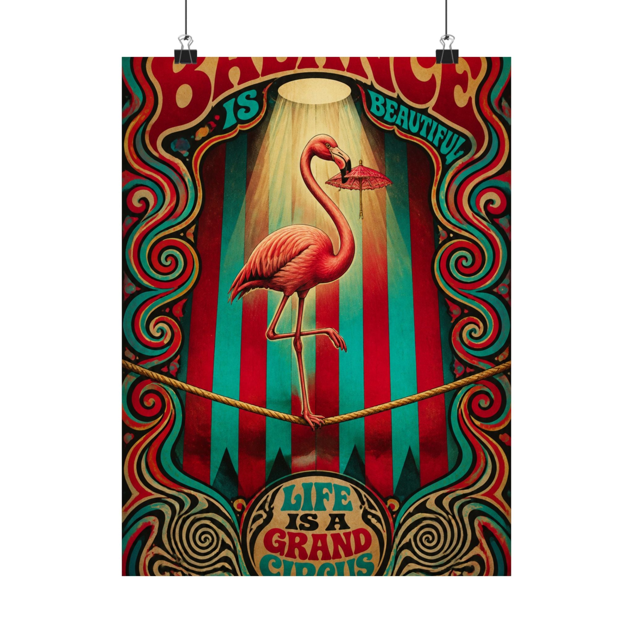 Flamingo Tightrope Wall Art Poster 18×24 Psychedelic Cafe Decor Maximalist Print