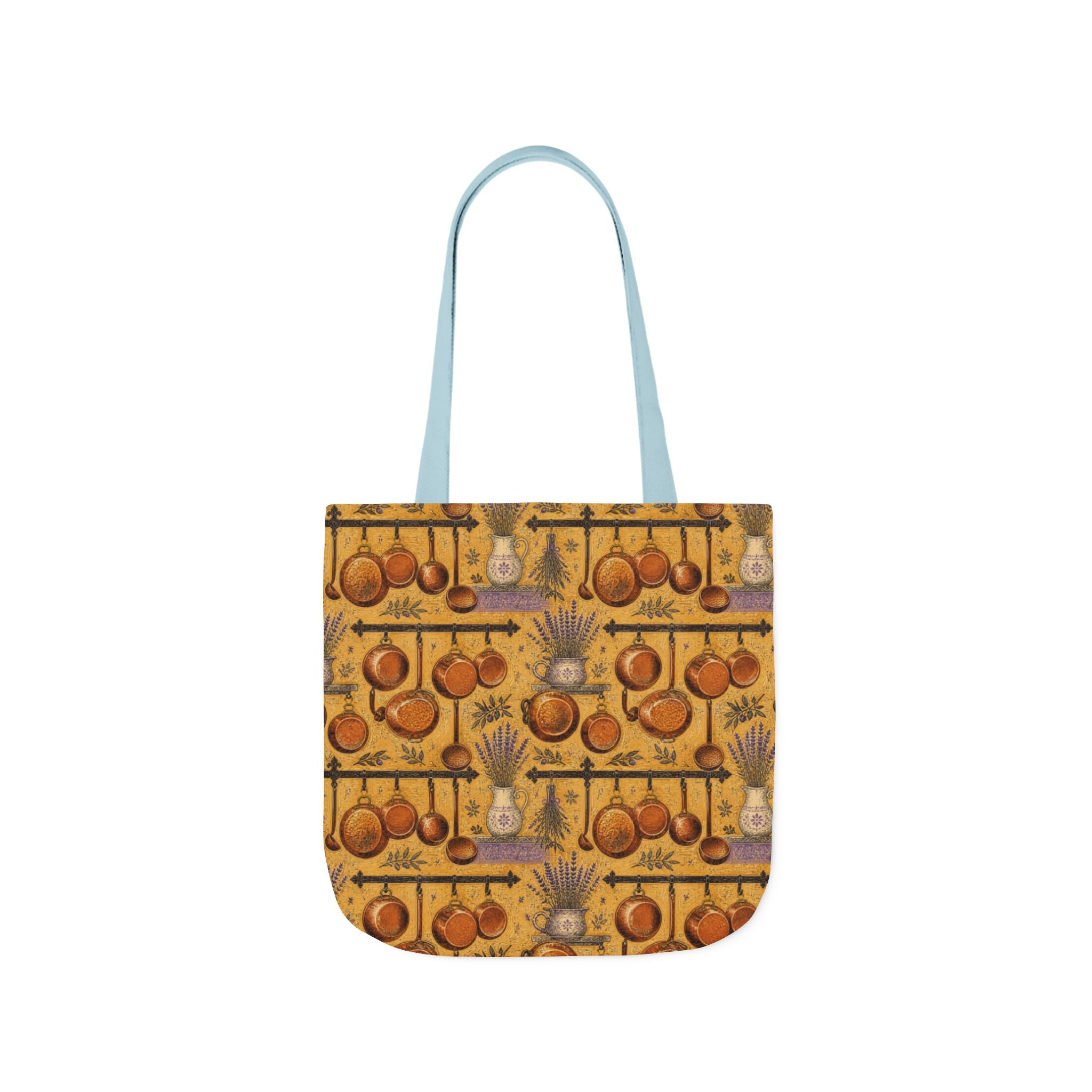 Copper Cookware Canvas Tote Bag Mediterranean Kitchen Linocut Design Italian Cottagecore Gift