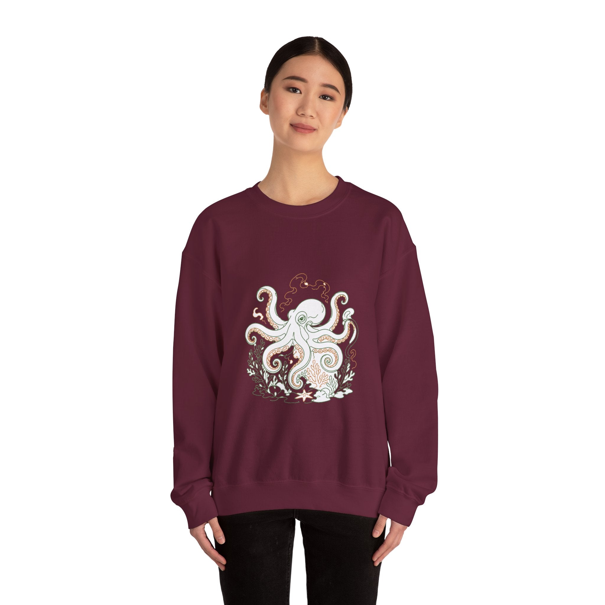 Matching Couple Sweatshirt - Octopus & Jellyfish Matching Couple Comfort Colors Crew Minimalist Art His Hers Christmas Gift - Design A