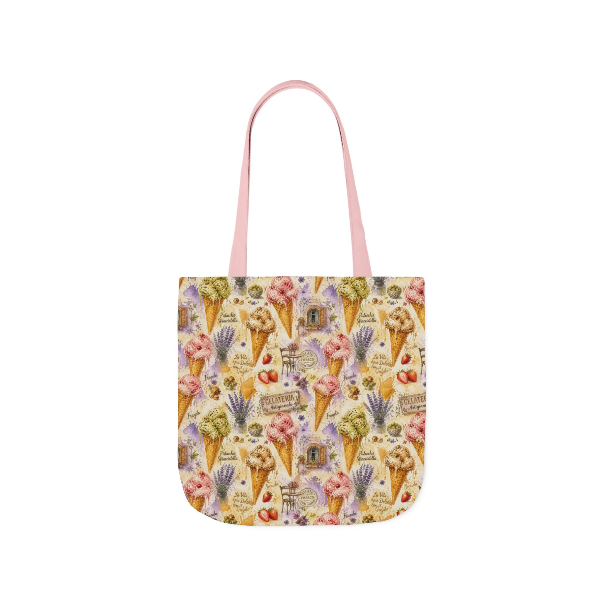 Gelato Scoops Canvas Tote Bag Mediterranean Kitchen Watercolor Splash Design Italian Cottagecore Gift