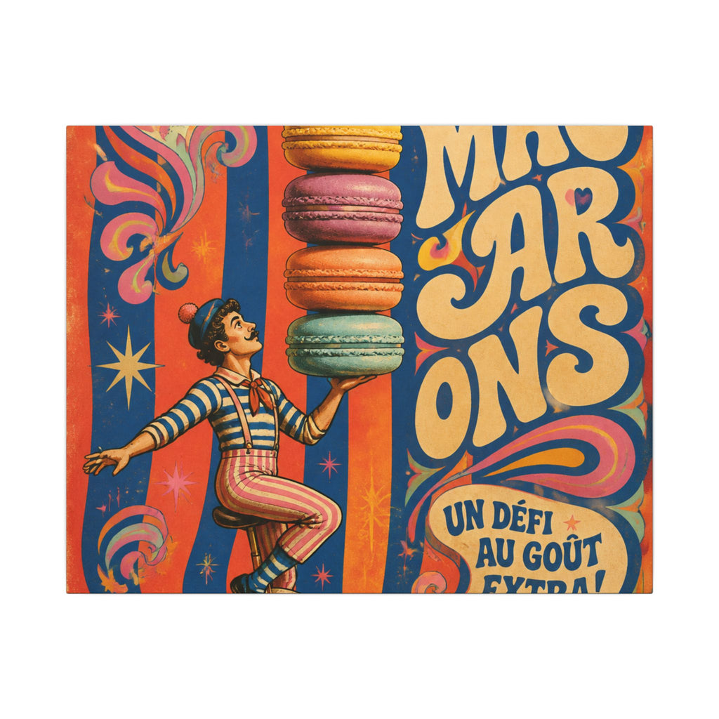 Macaron Balancing Tower Wall Art Canvas 16×20 Psychedelic Cafe Decor Maximalist Print