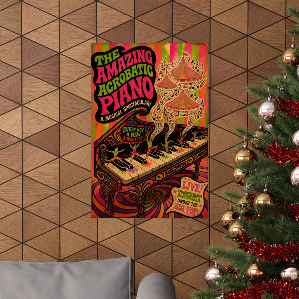 Grand Piano Acrobats Wall Art Poster 18×24 Psychedelic Cafe Decor Maximalist Print