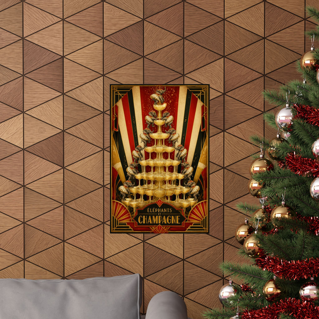 Champagne Tower Elephants Wall Art Poster 24×36 Art Deco Bar Area Decor Maximalist Print